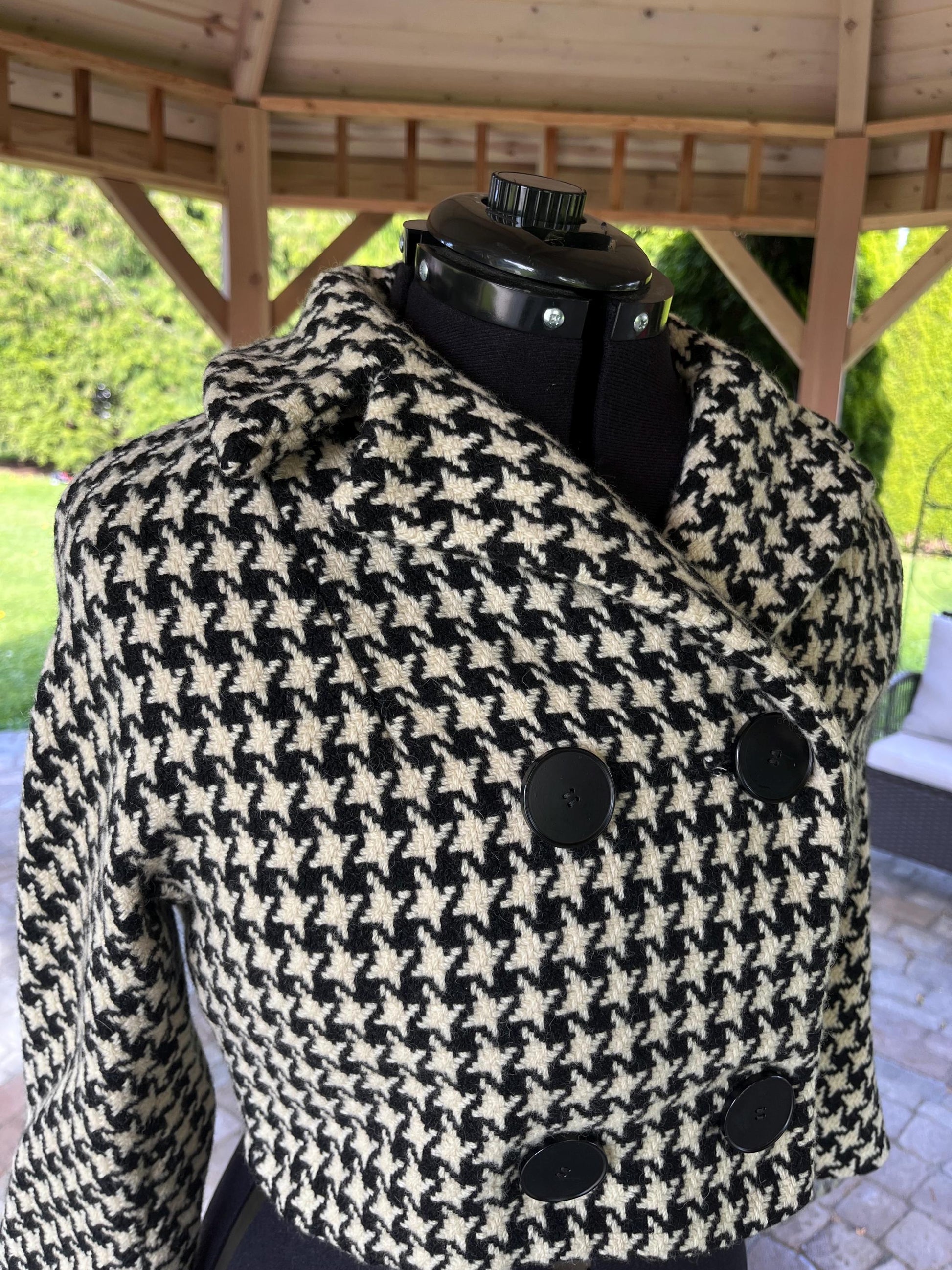 Cropped Vintage Fashionable Houndstooth Wool Jacket