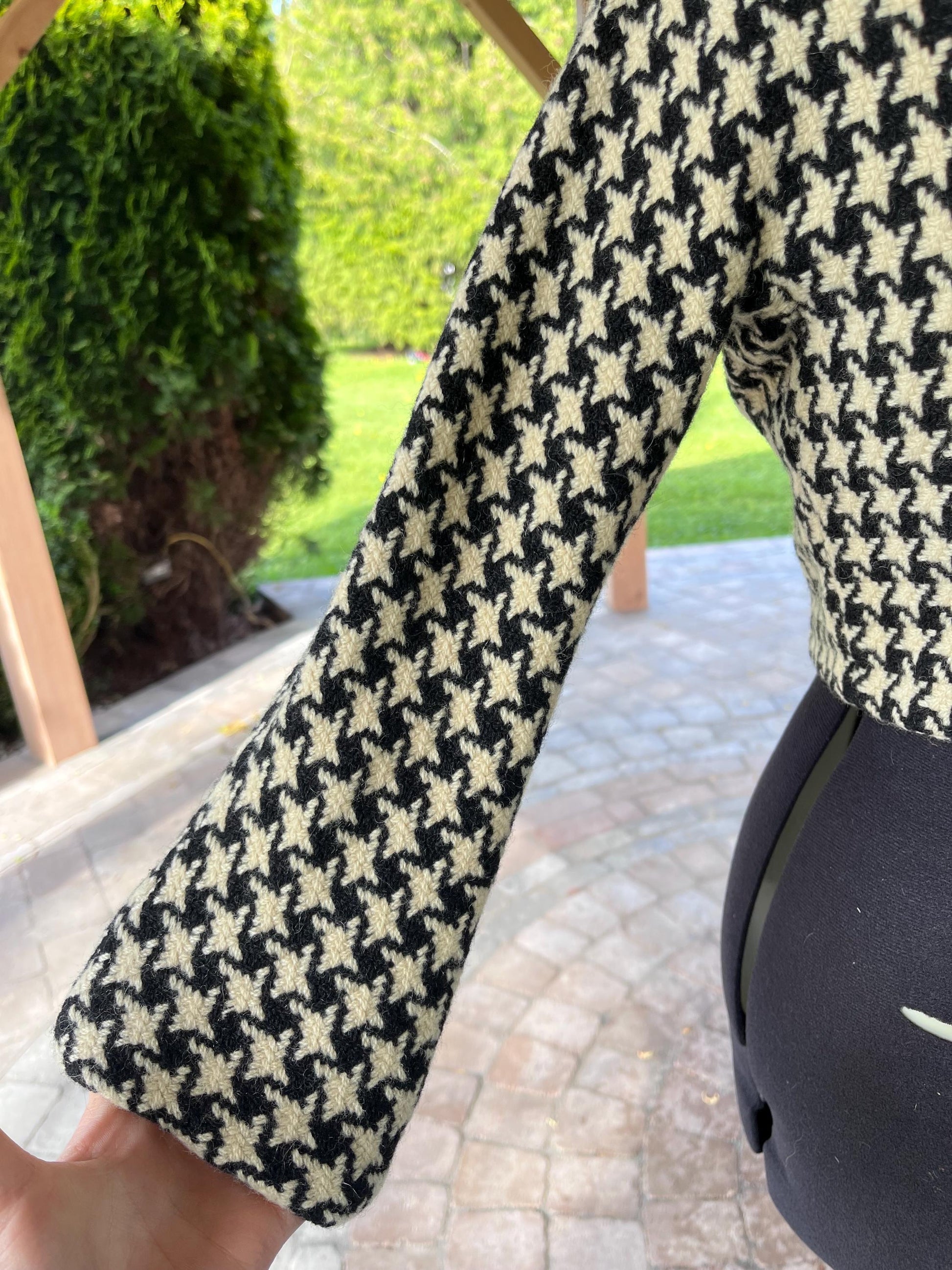 Cropped Vintage Fashionable Houndstooth Wool Jacket