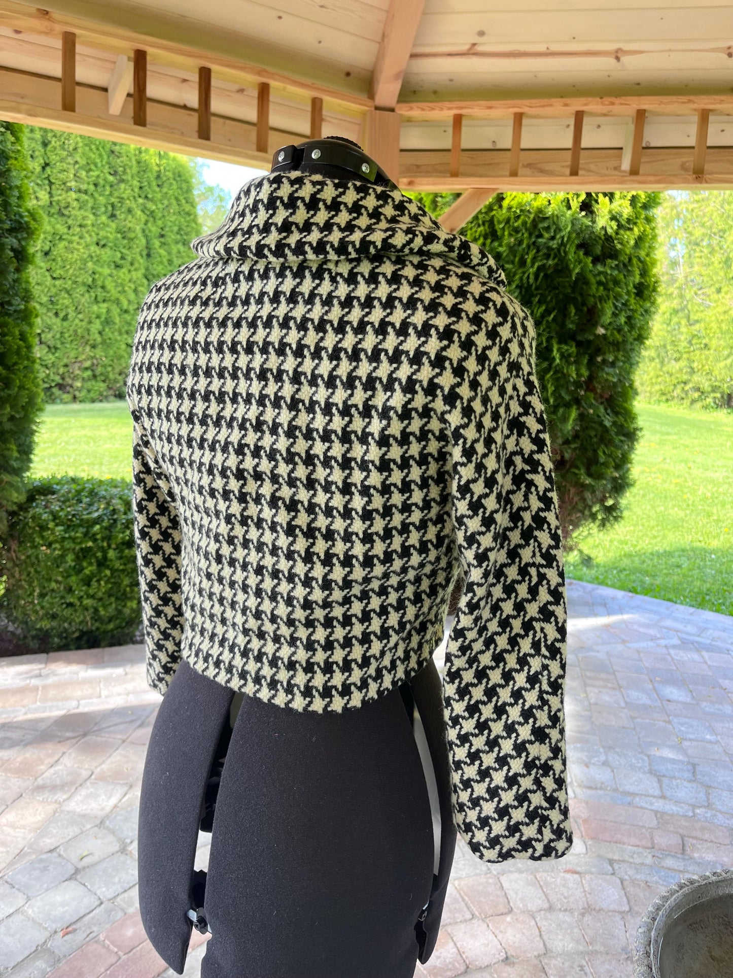 Cropped Vintage Fashionable Houndstooth Wool Jacket