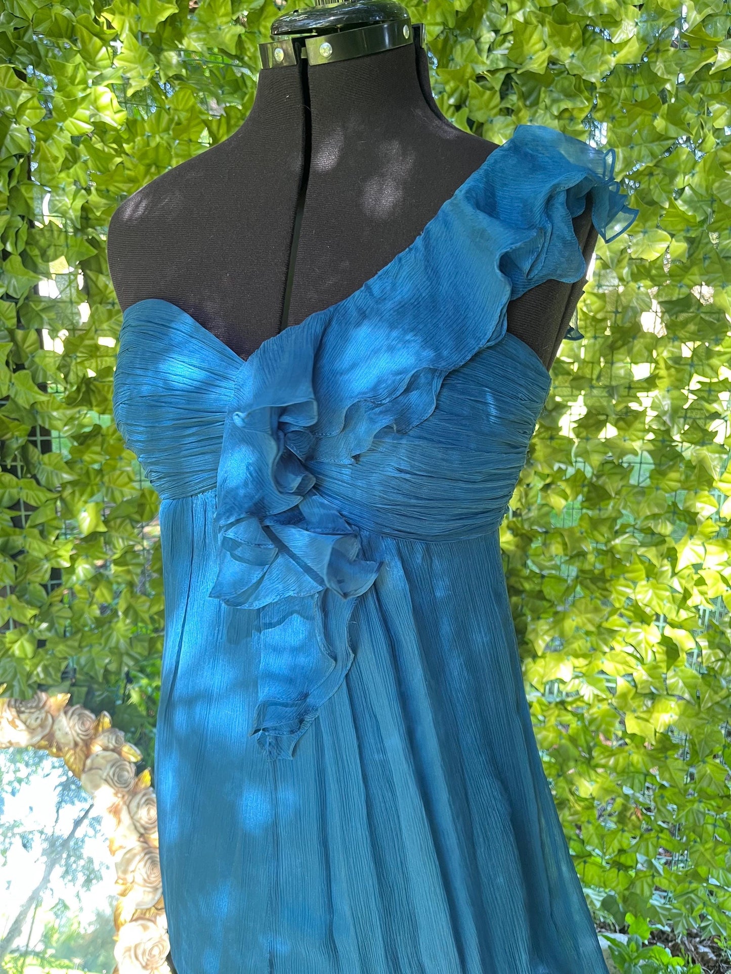 Mermaid Deep Blue Silk Maxi Dress, One-Shoulder Strap
