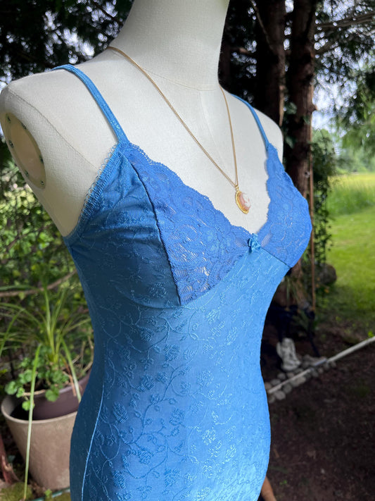Coquette Floral Vintage Blue Lace Slip Dress