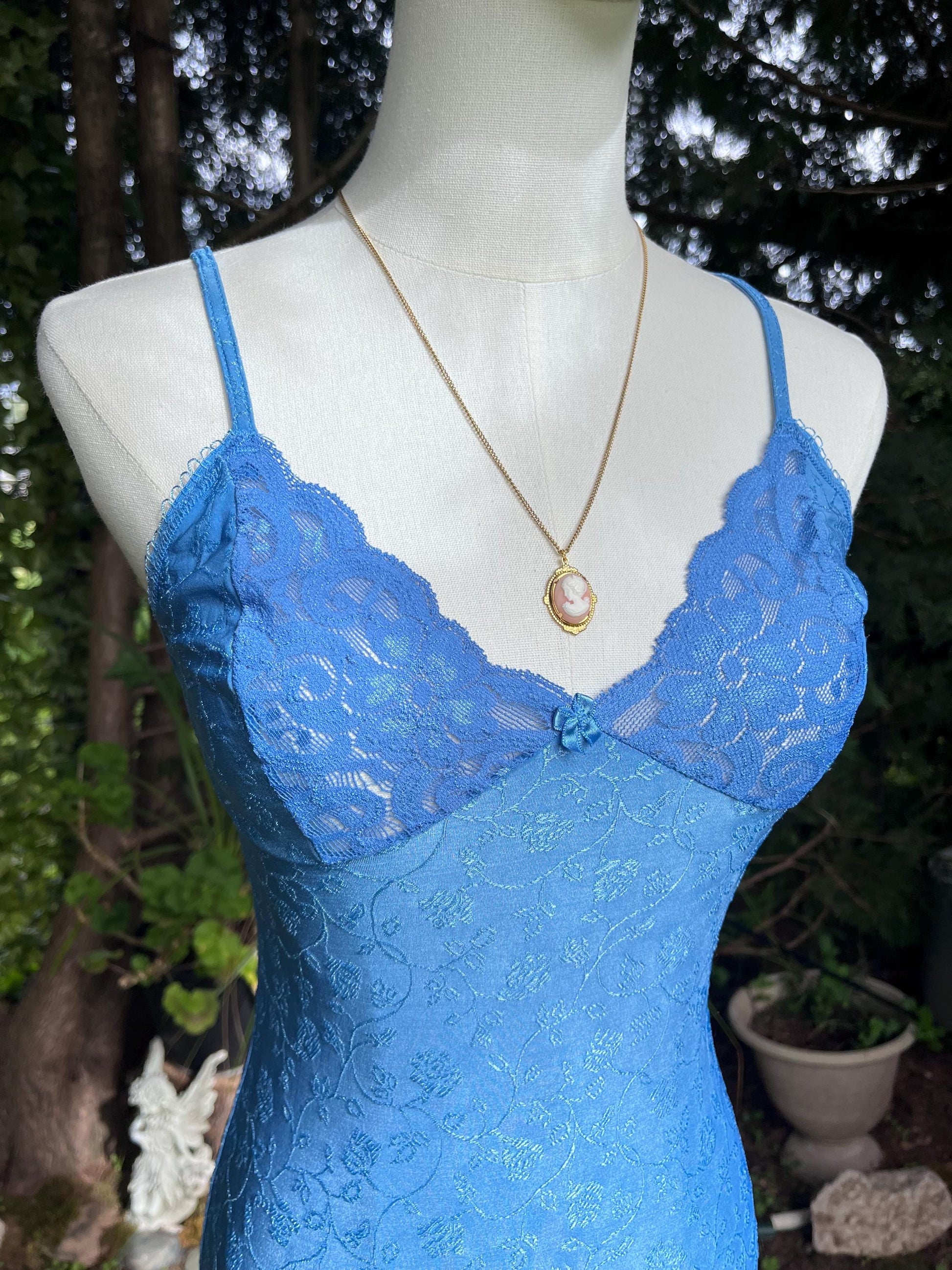 Coquette Floral Vintage Blue Lace Slip Dress