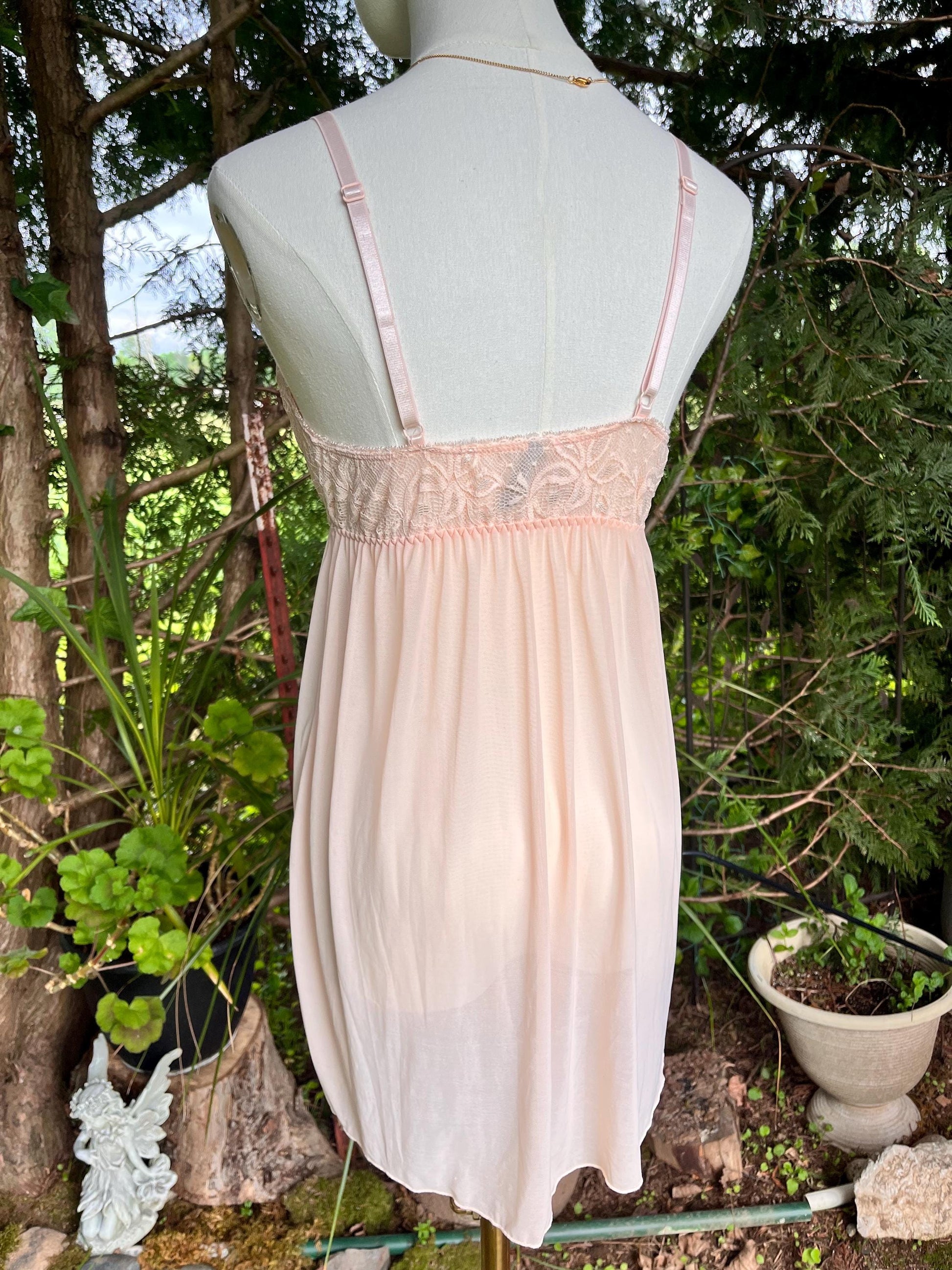 Vintage Blush Pink Lace Babydoll Nightgown by Jac Mori