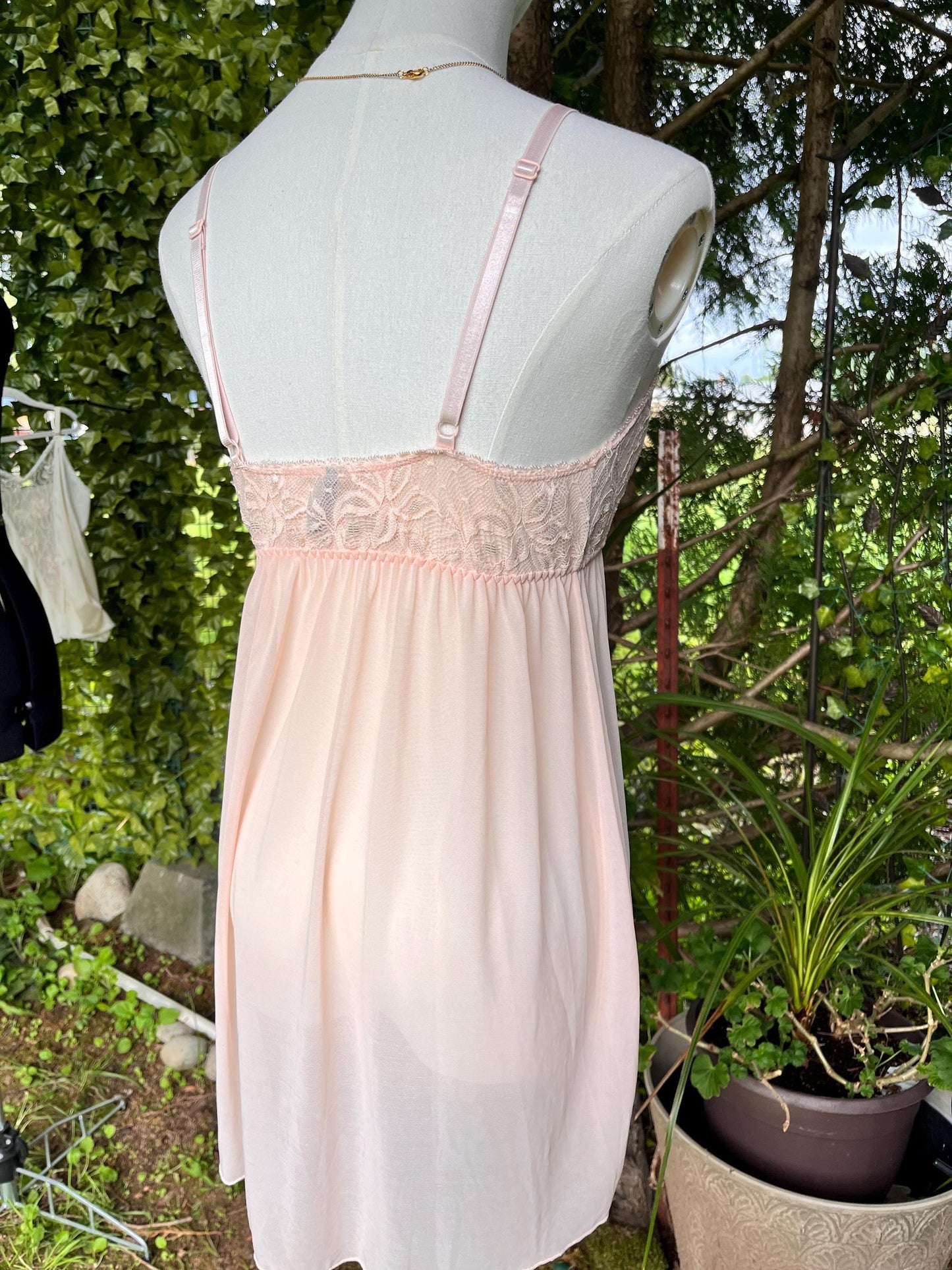 Vintage Blush Pink Lace Babydoll Nightgown by Jac Mori