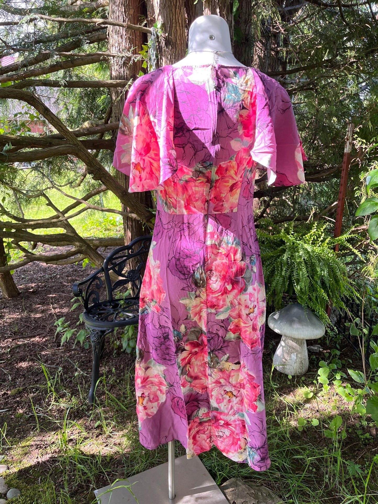 Pink Flower Garden in Silk, Midi Dress.