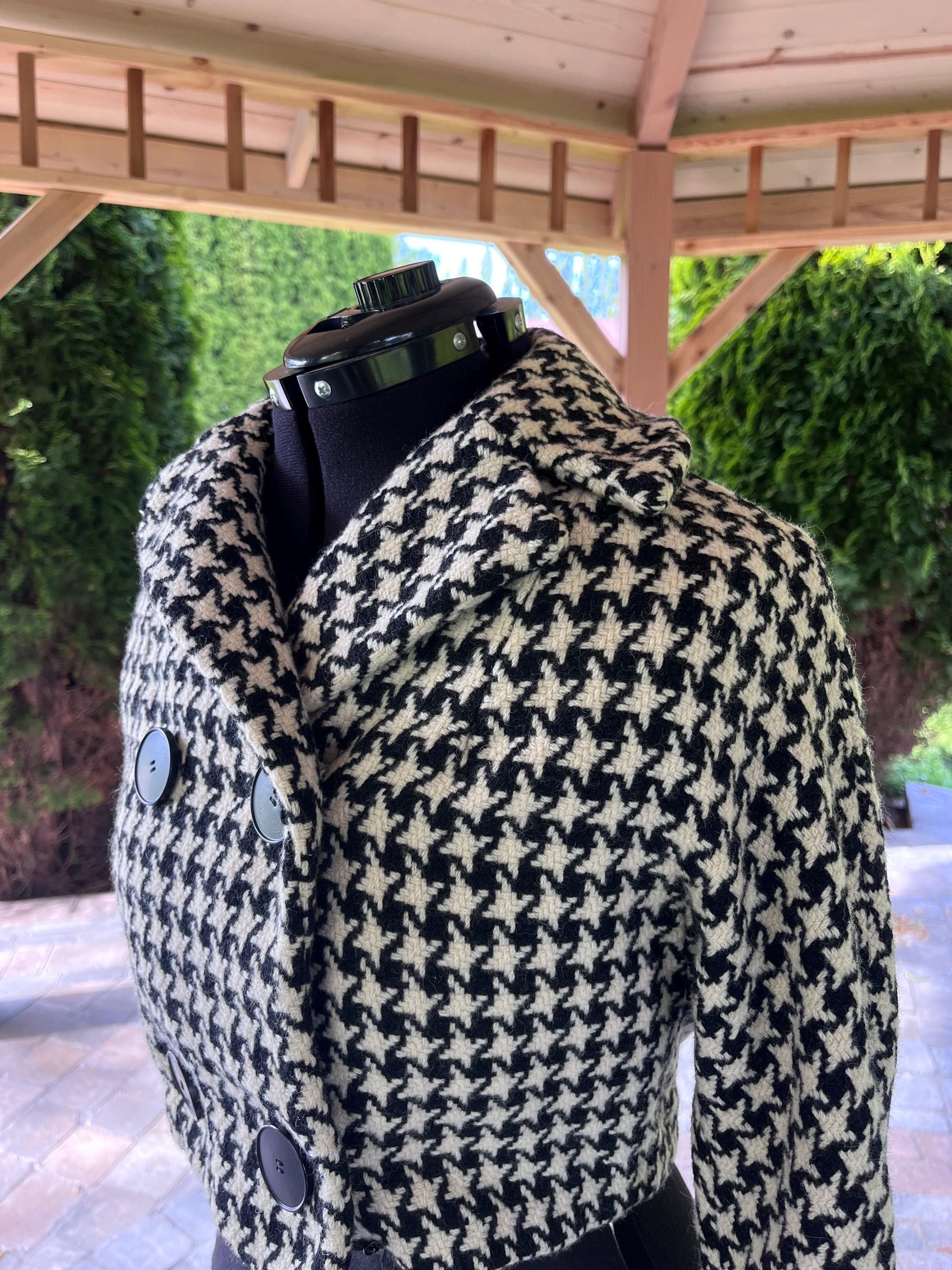 Cropped Vintage Fashionable Houndstooth Wool Jacket