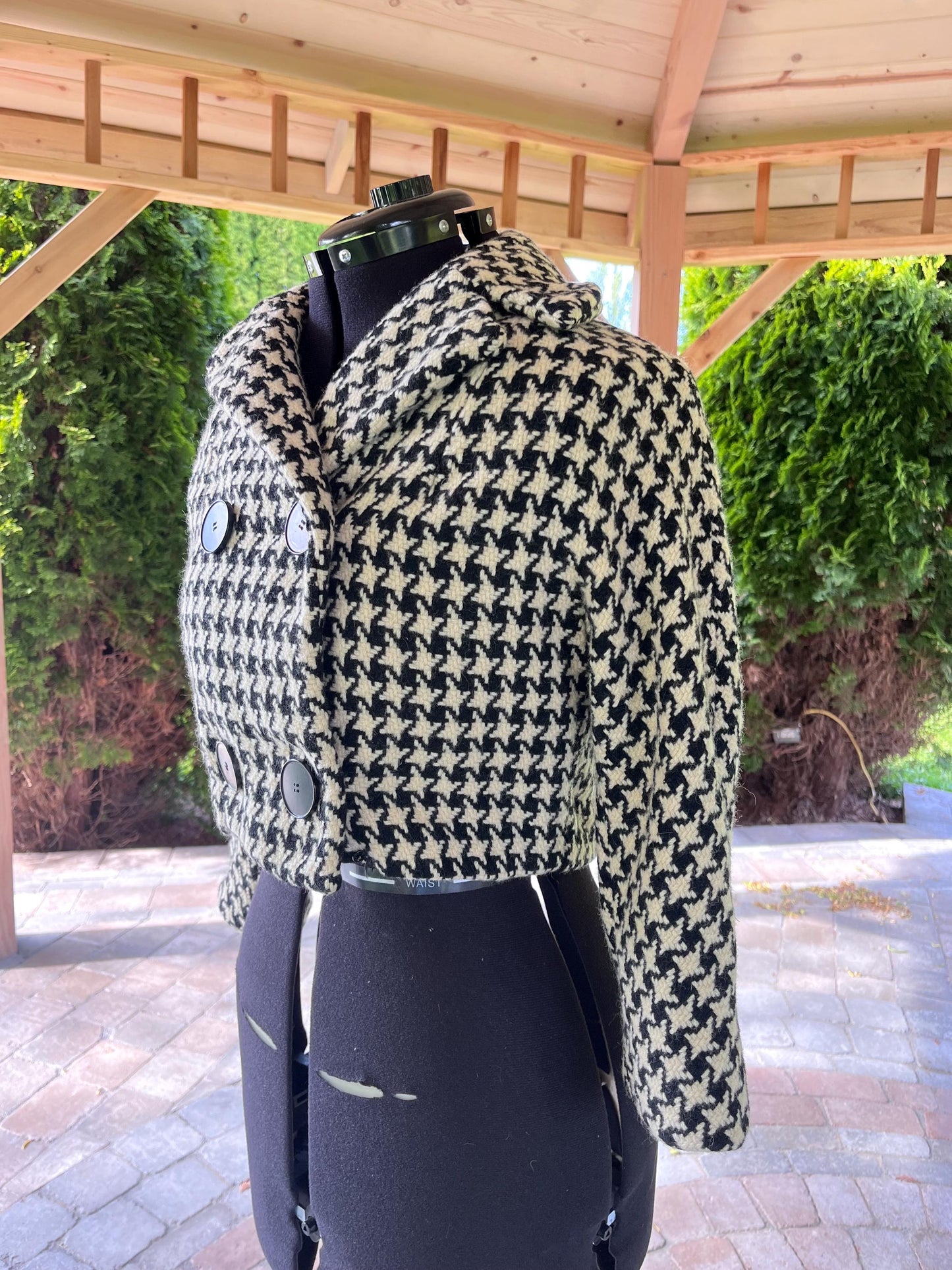 Cropped Vintage Fashionable Houndstooth Wool Jacket
