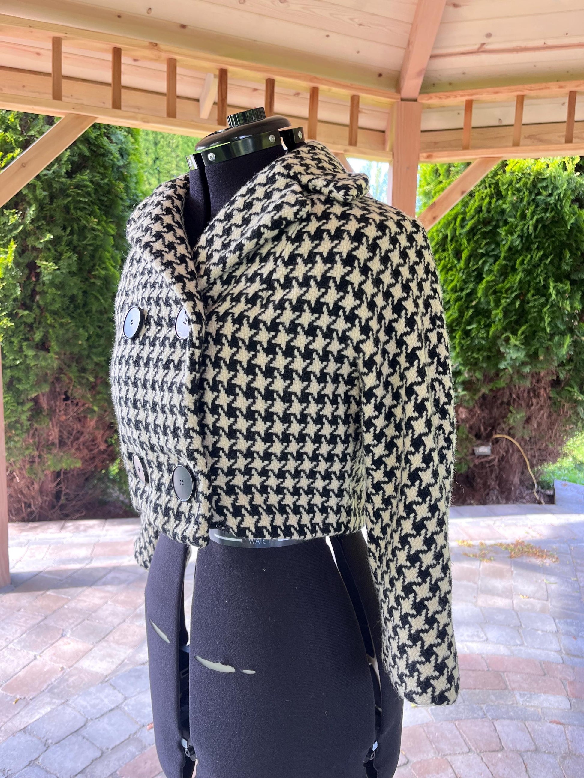 Cropped Vintage Fashionable Houndstooth Wool Jacket