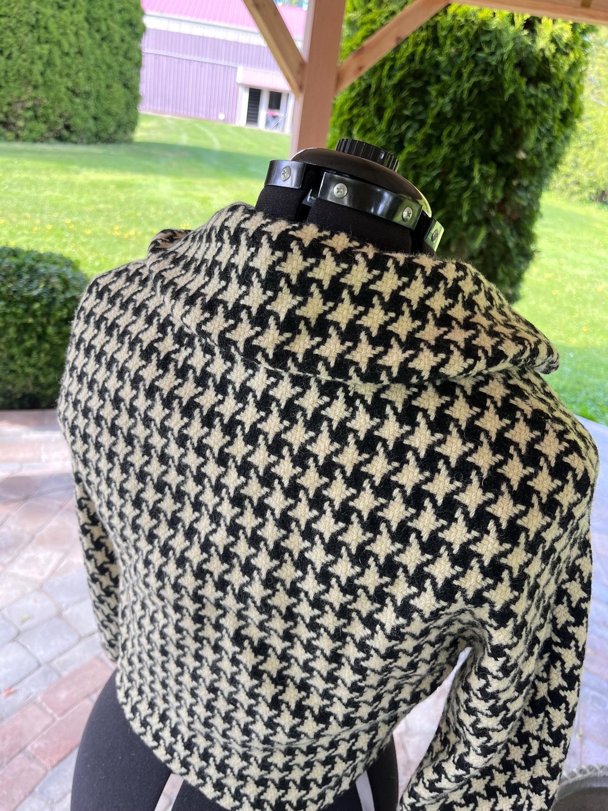 Cropped Vintage Fashionable Houndstooth Wool Jacket