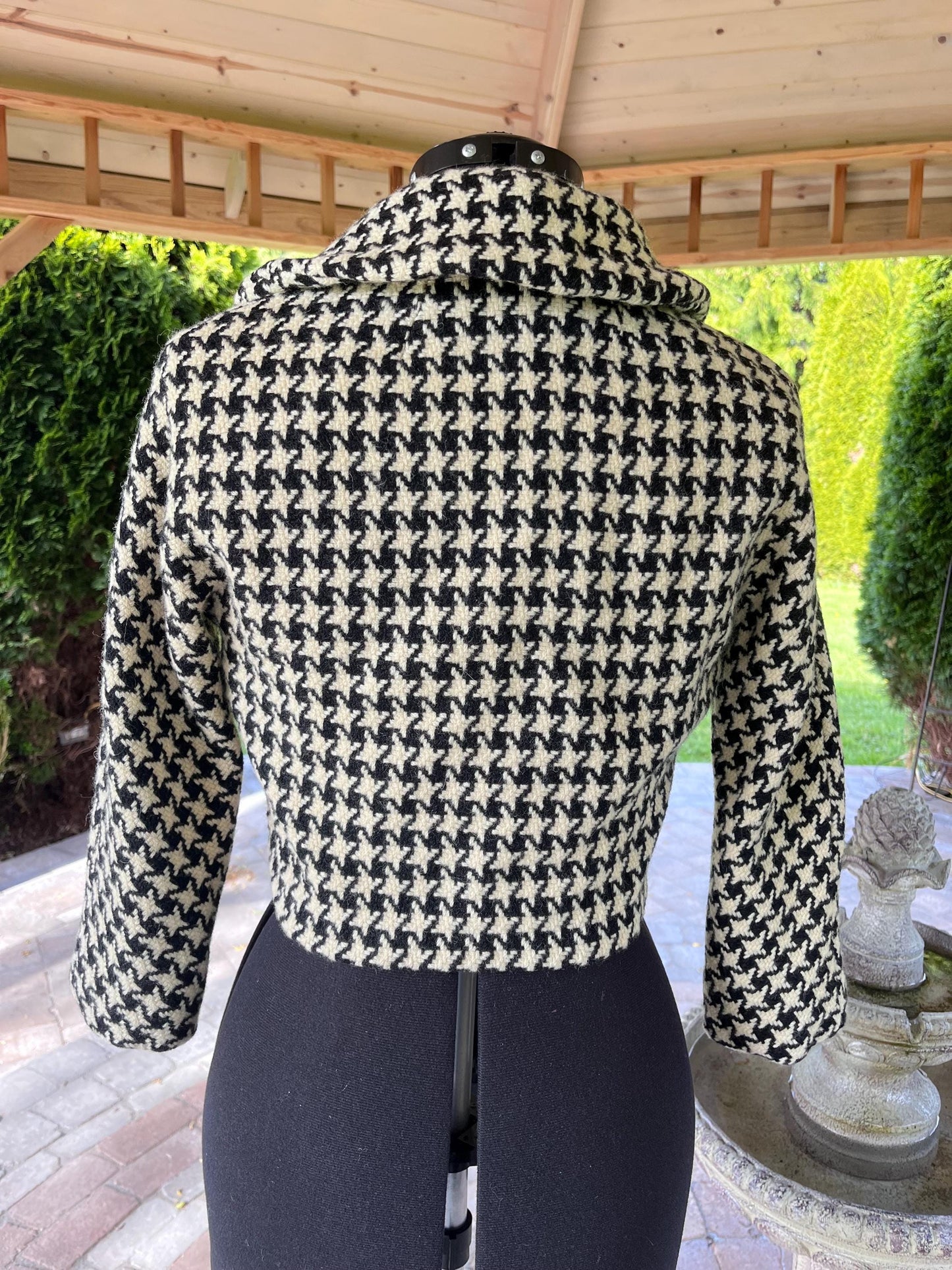 Cropped Vintage Fashionable Houndstooth Wool Jacket