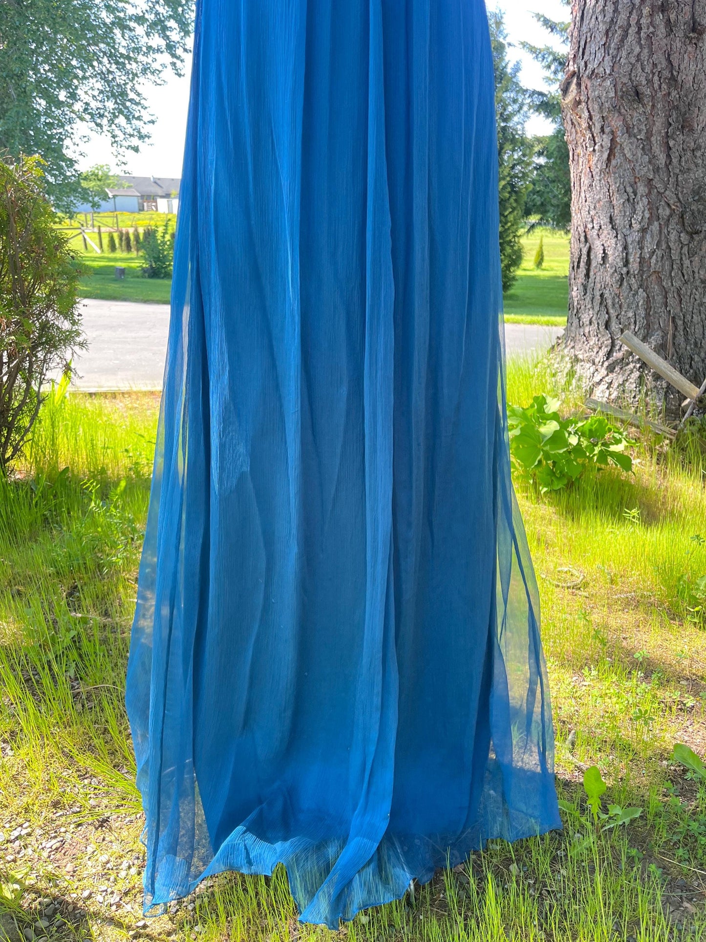 Mermaid Deep Blue Silk Maxi Dress, One-Shoulder Strap