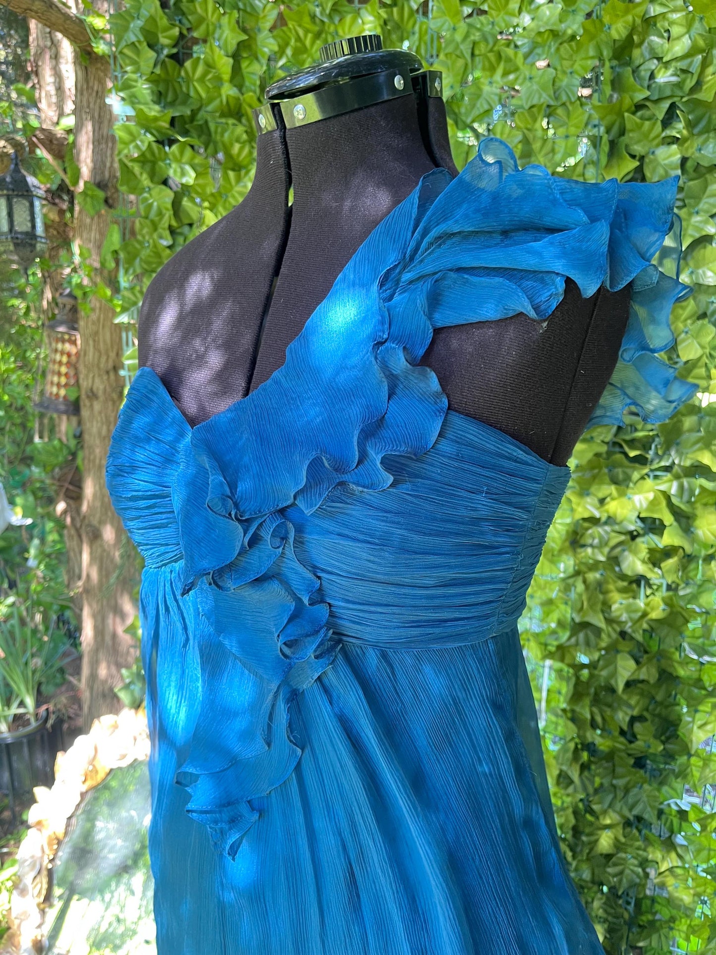 Mermaid Deep Blue Silk Maxi Dress, One-Shoulder Strap