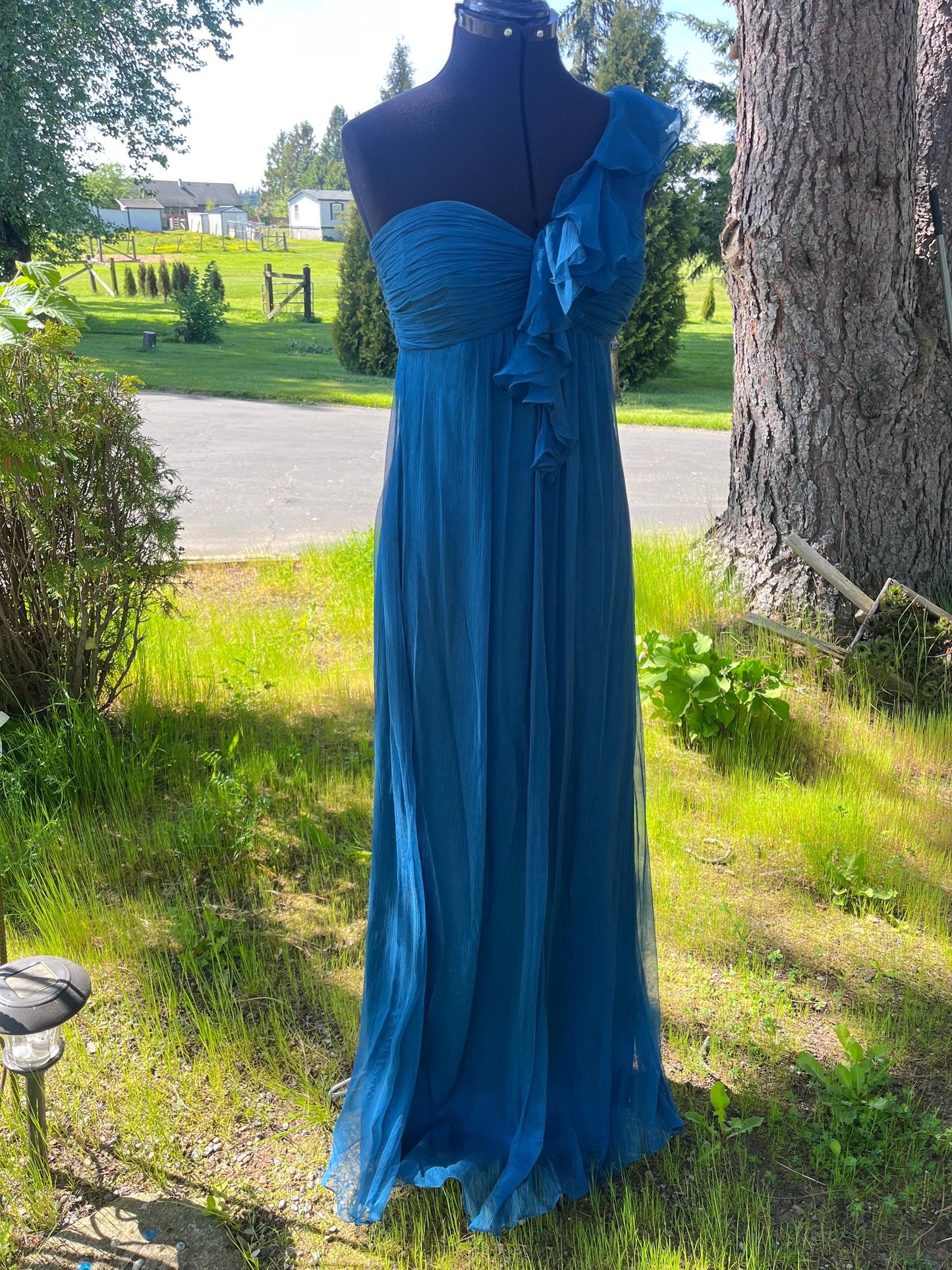 Mermaid Deep Blue Silk Maxi Dress, One-Shoulder Strap