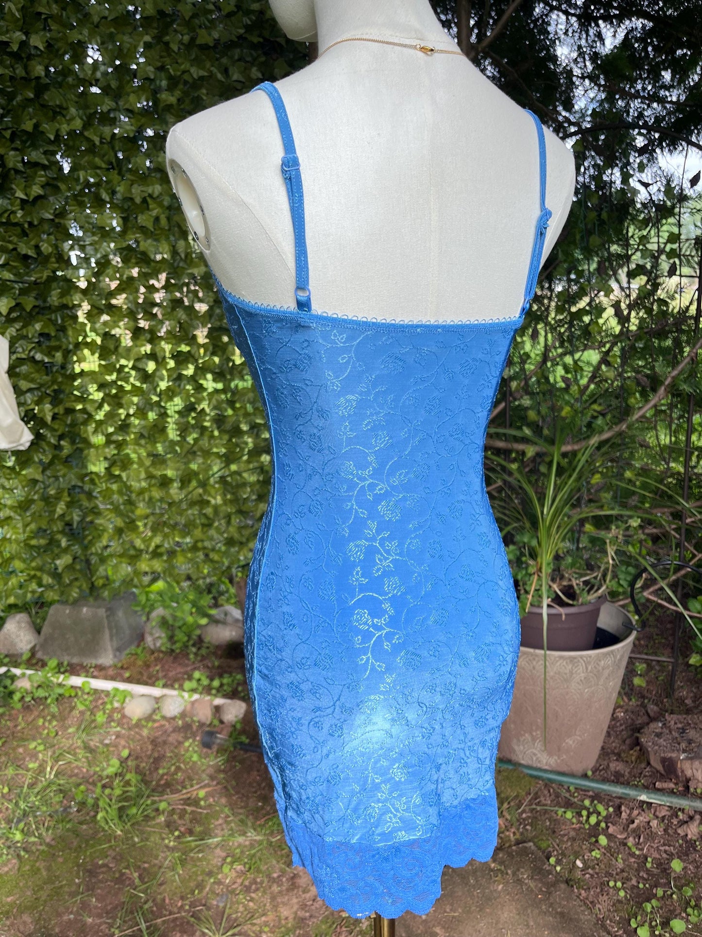 Coquette Floral Vintage Blue Lace Slip Dress