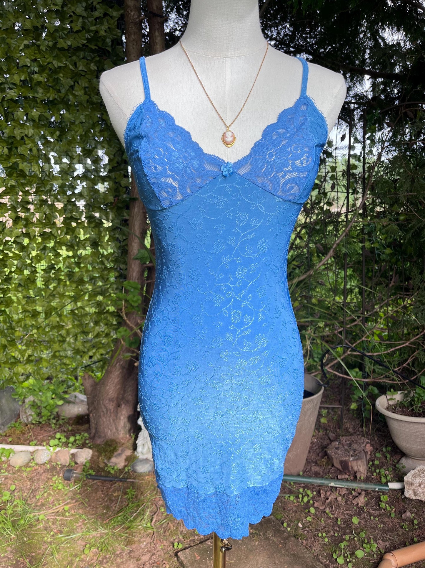 Coquette Floral Vintage Blue Lace Slip Dress