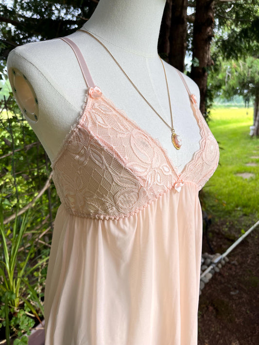 Vintage Blush Pink Lace Babydoll Nightgown by Jac Mori