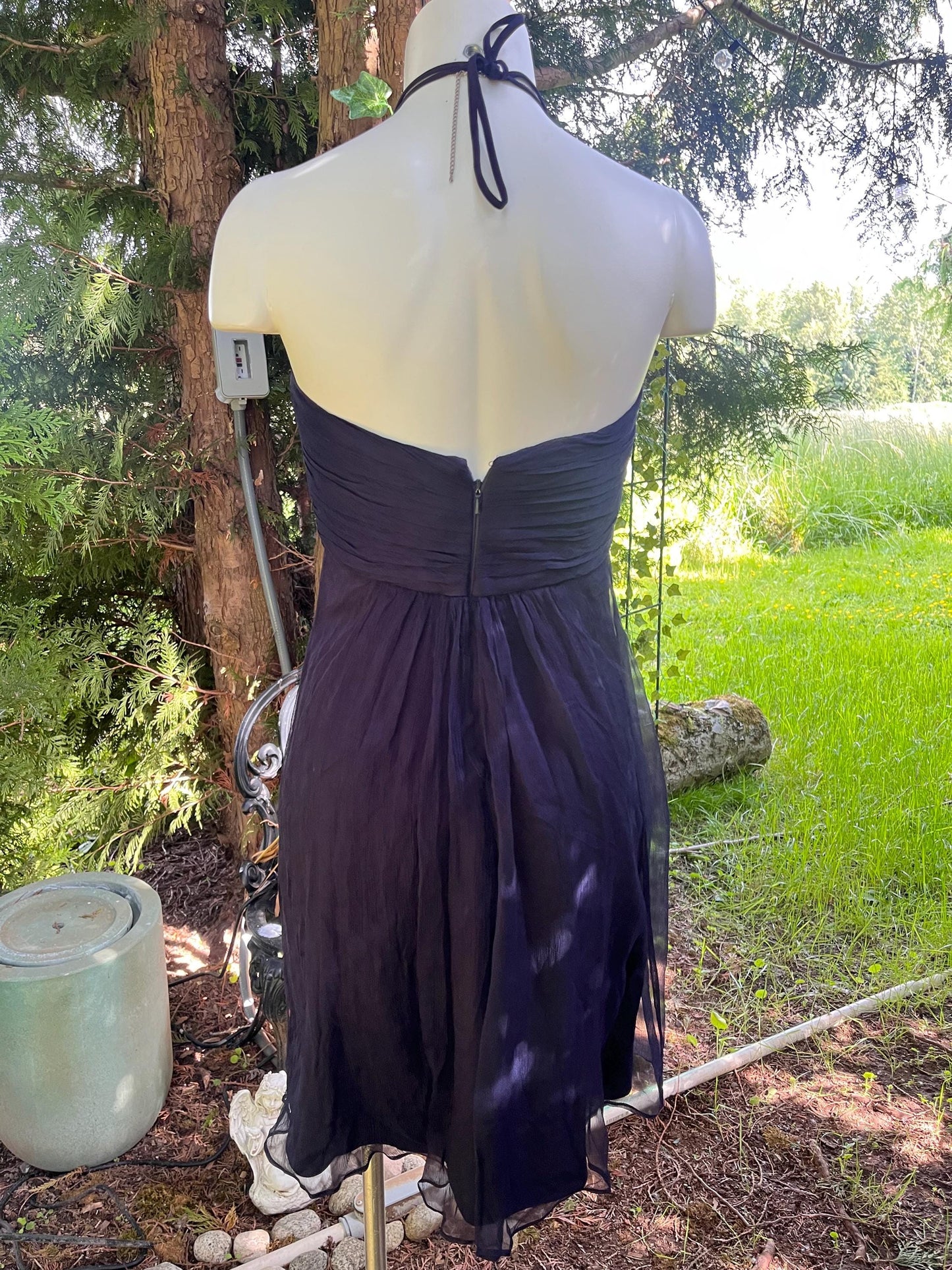 Silk Midnight Navy Ruffle Halter Dress • Sheer Layered Silk Mini Dress •