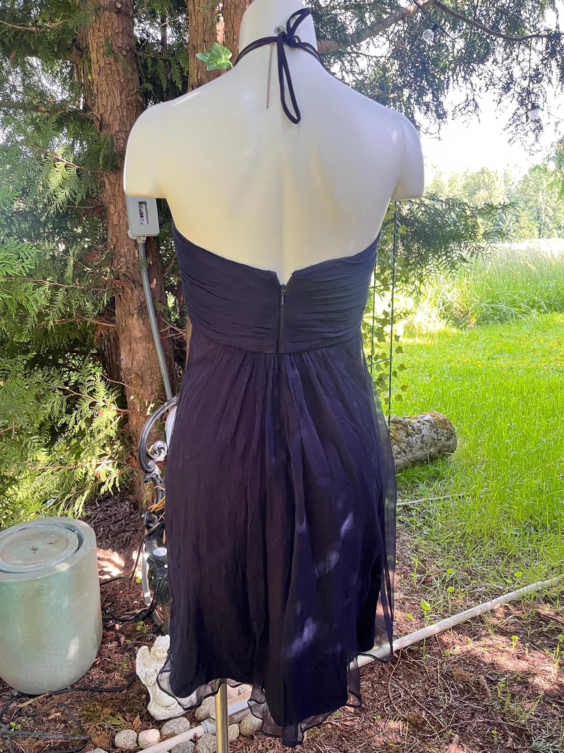 Silk Midnight Navy Ruffle Halter Dress • Sheer Layered Silk Mini Dress •