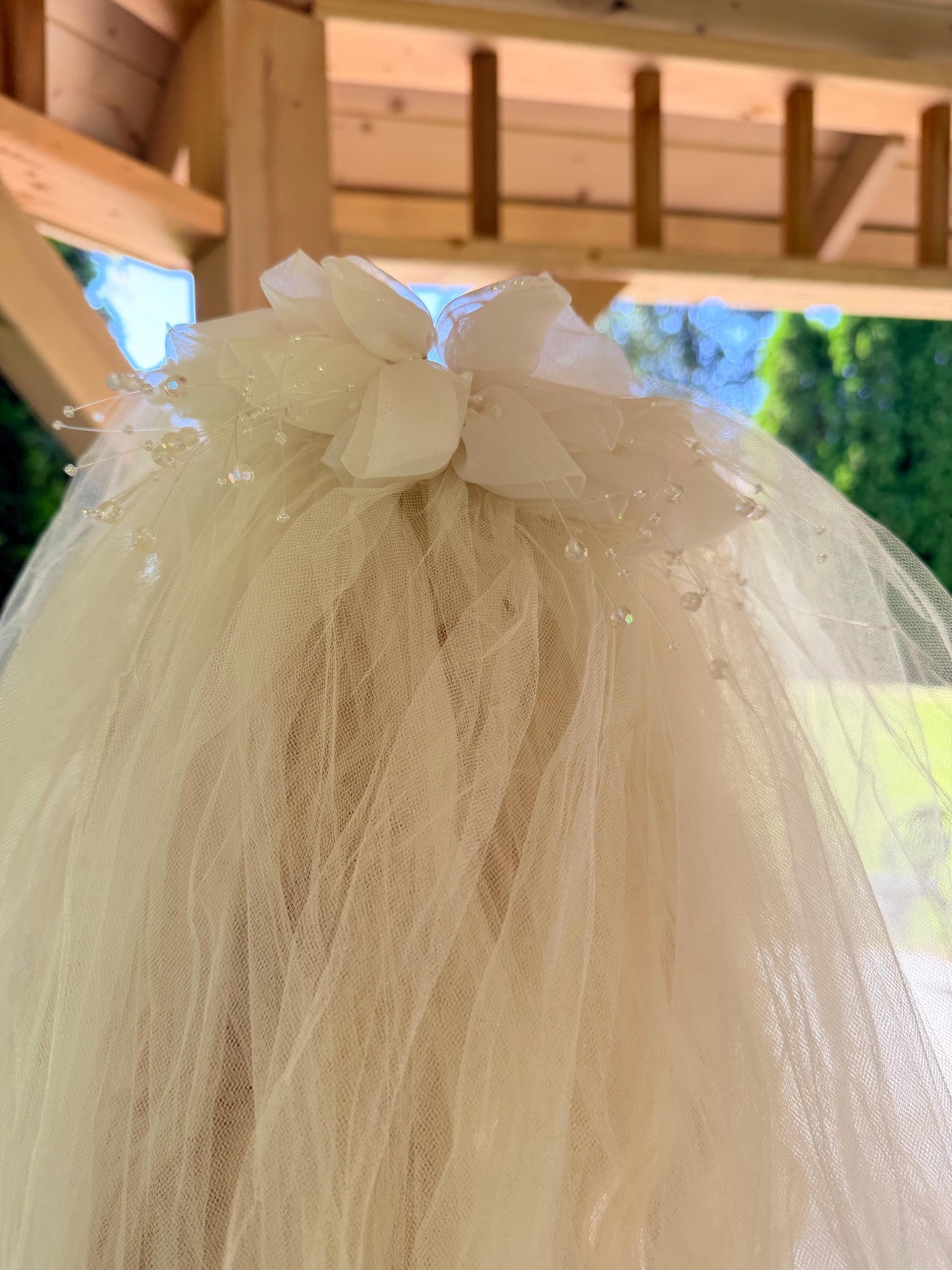 Vintage Veil with Beaded Tiara and Faux Flowers and Pearls