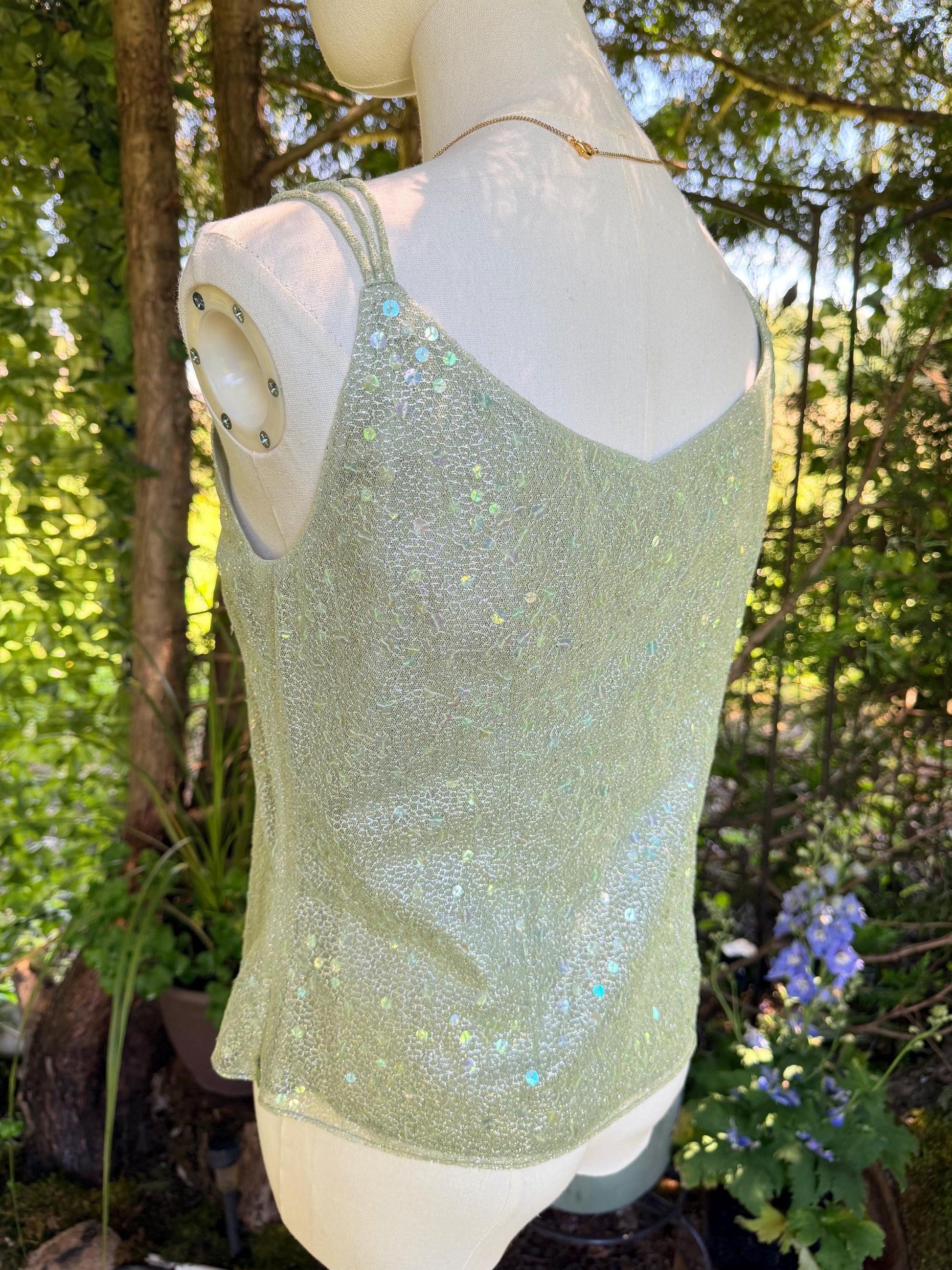 Fairycore Sage Sequin Sparkle Top