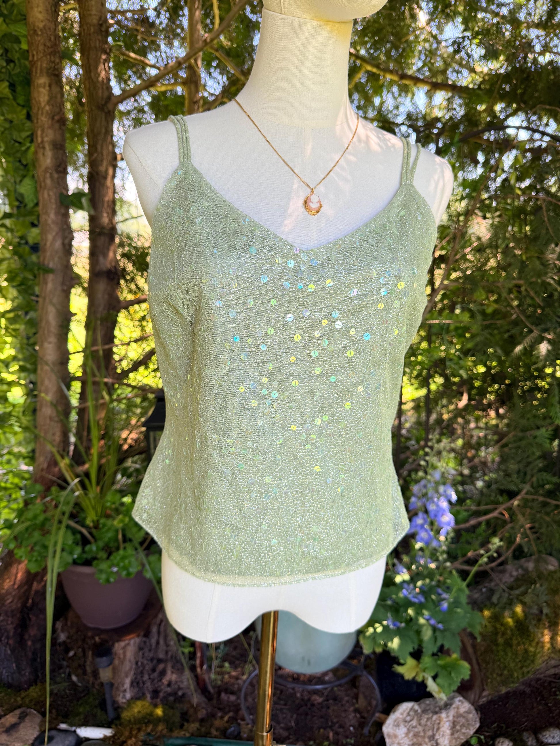 Fairycore Sage Sequin Sparkle Top