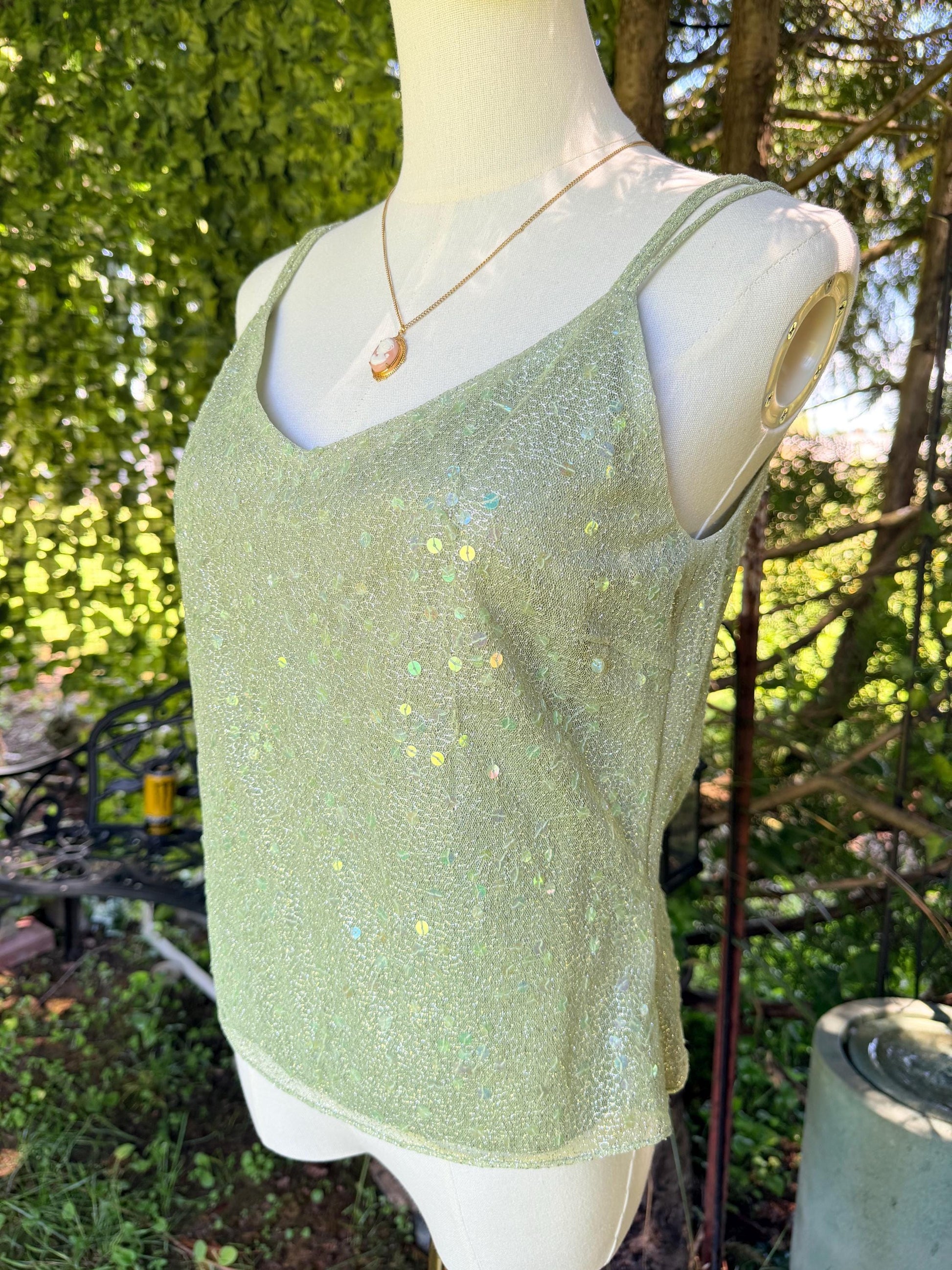 Fairycore Sage Sequin Sparkle Top