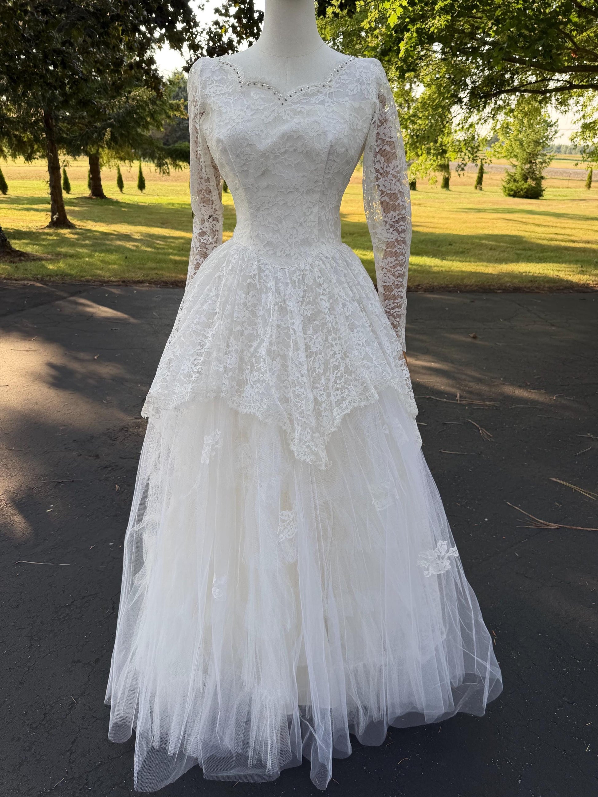 All Lace Wedding Dress with Layered Full Skirt