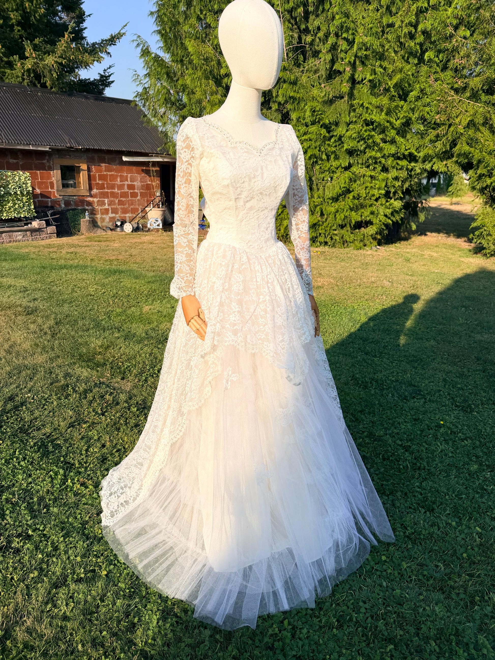 All Lace Wedding Dress with Layered Full Skirt