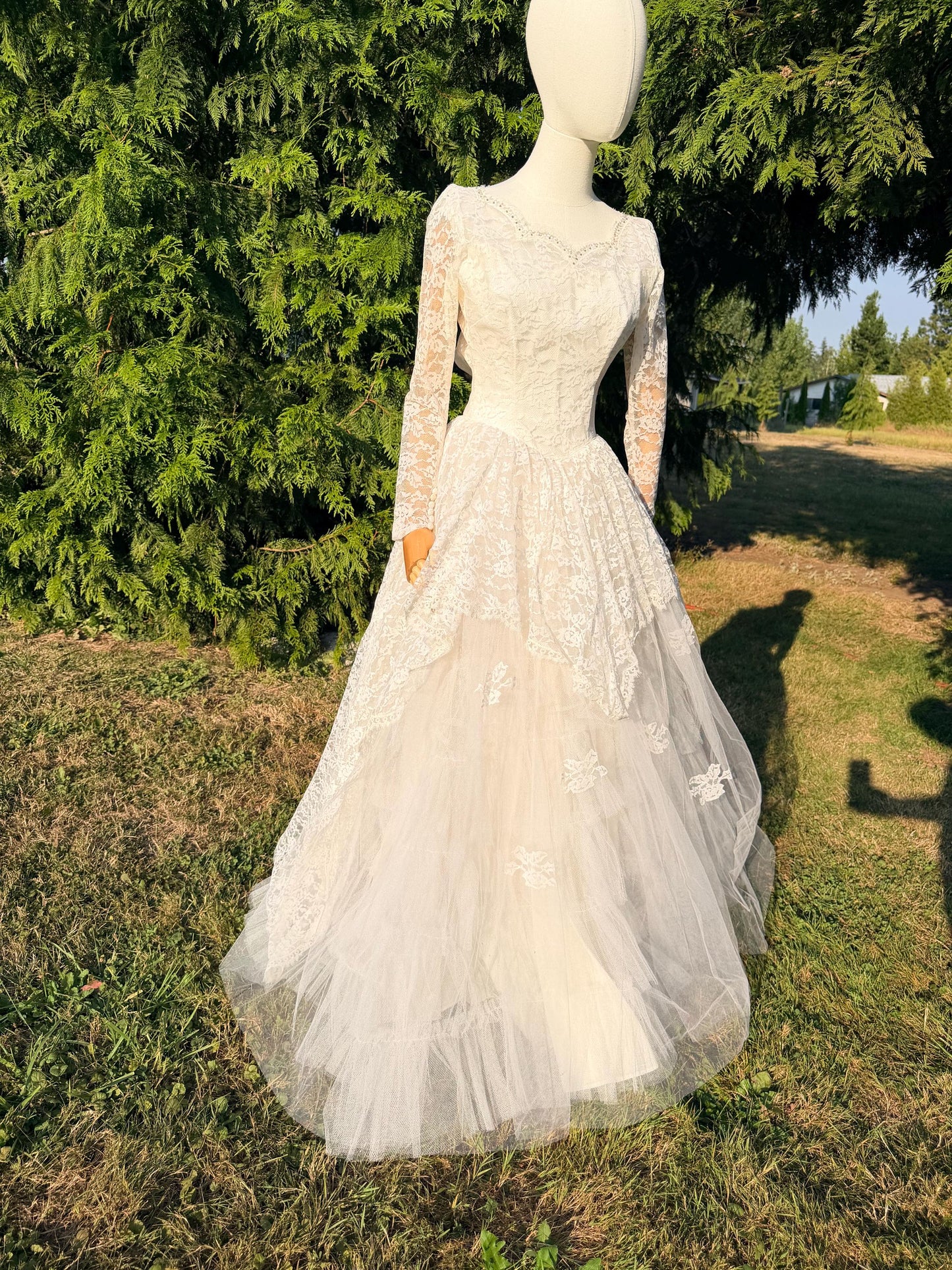 All Lace Wedding Dress with Layered Full Skirt