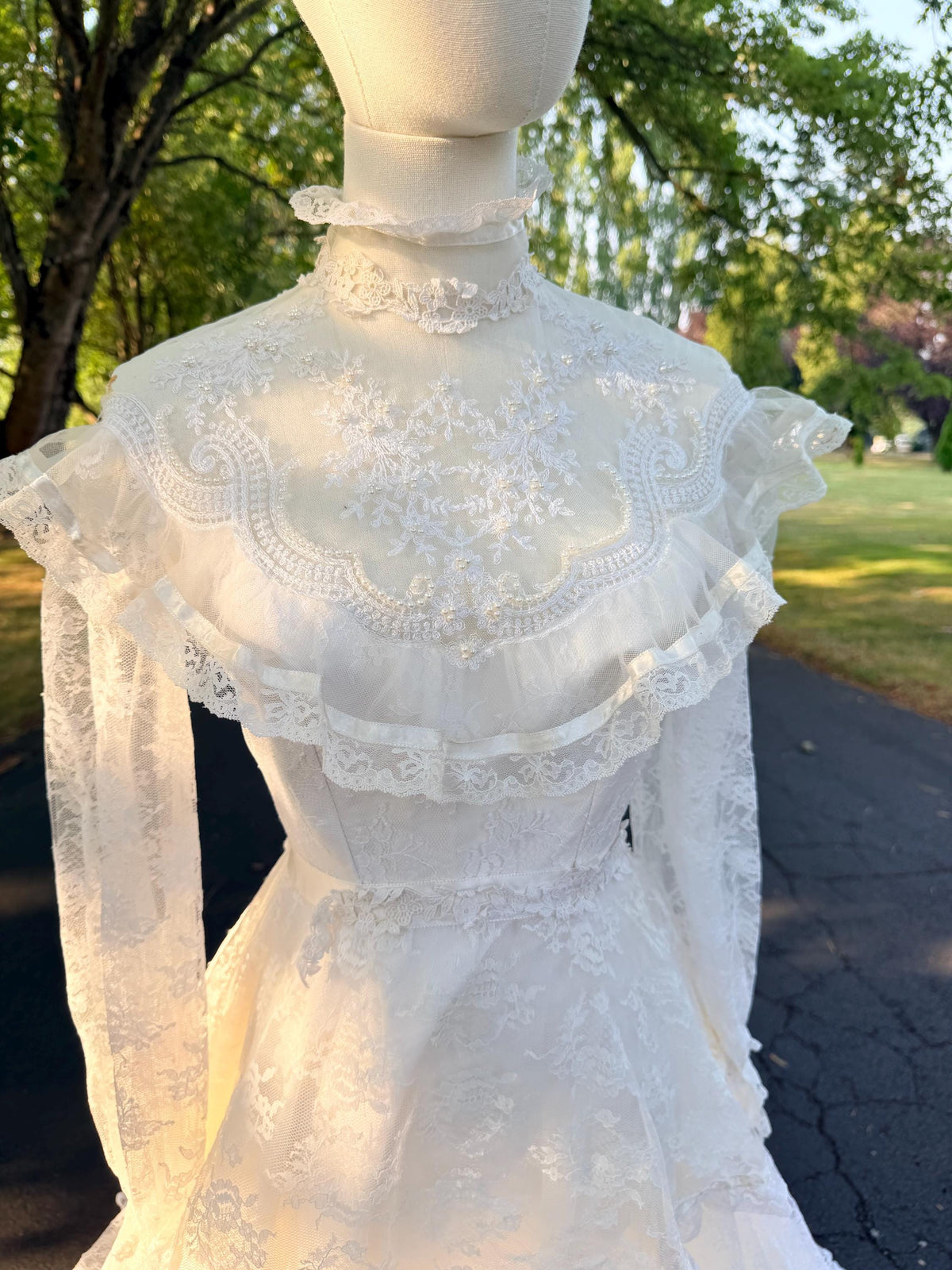 Victorian Edwardian Bridal Gown | High Neck Long Sleeve Wedding Dress | Tiered Lace Prairie Bride Vintage Lace Wedding Dress