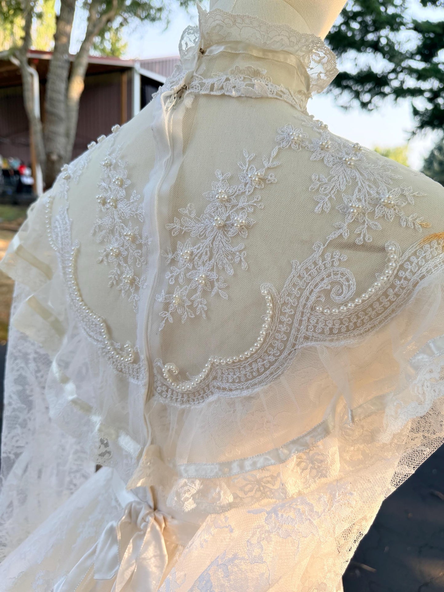 Victorian Edwardian Bridal Gown | High Neck Long Sleeve Wedding Dress | Tiered Lace Prairie Bride Vintage Lace Wedding Dress