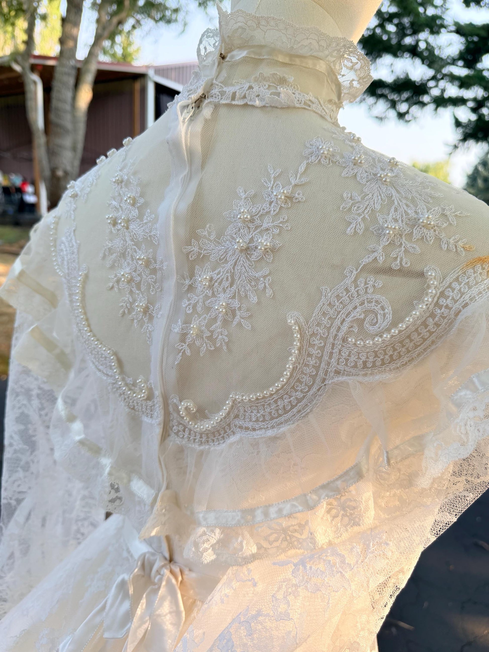 Victorian Edwardian Bridal Gown | High Neck Long Sleeve Wedding Dress | Tiered Lace Prairie Bride Vintage Lace Wedding Dress