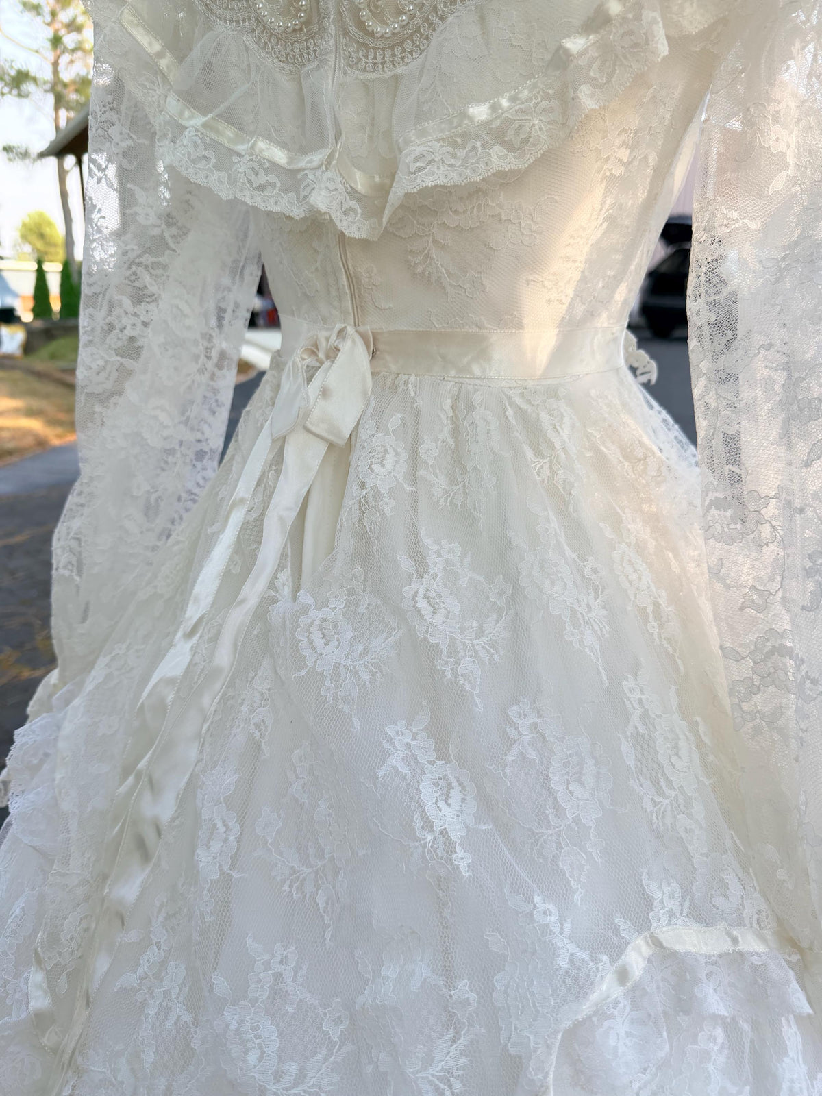 Victorian Edwardian Bridal Gown | High Neck Long Sleeve Wedding Dress | Tiered Lace Prairie Bride Vintage Lace Wedding Dress