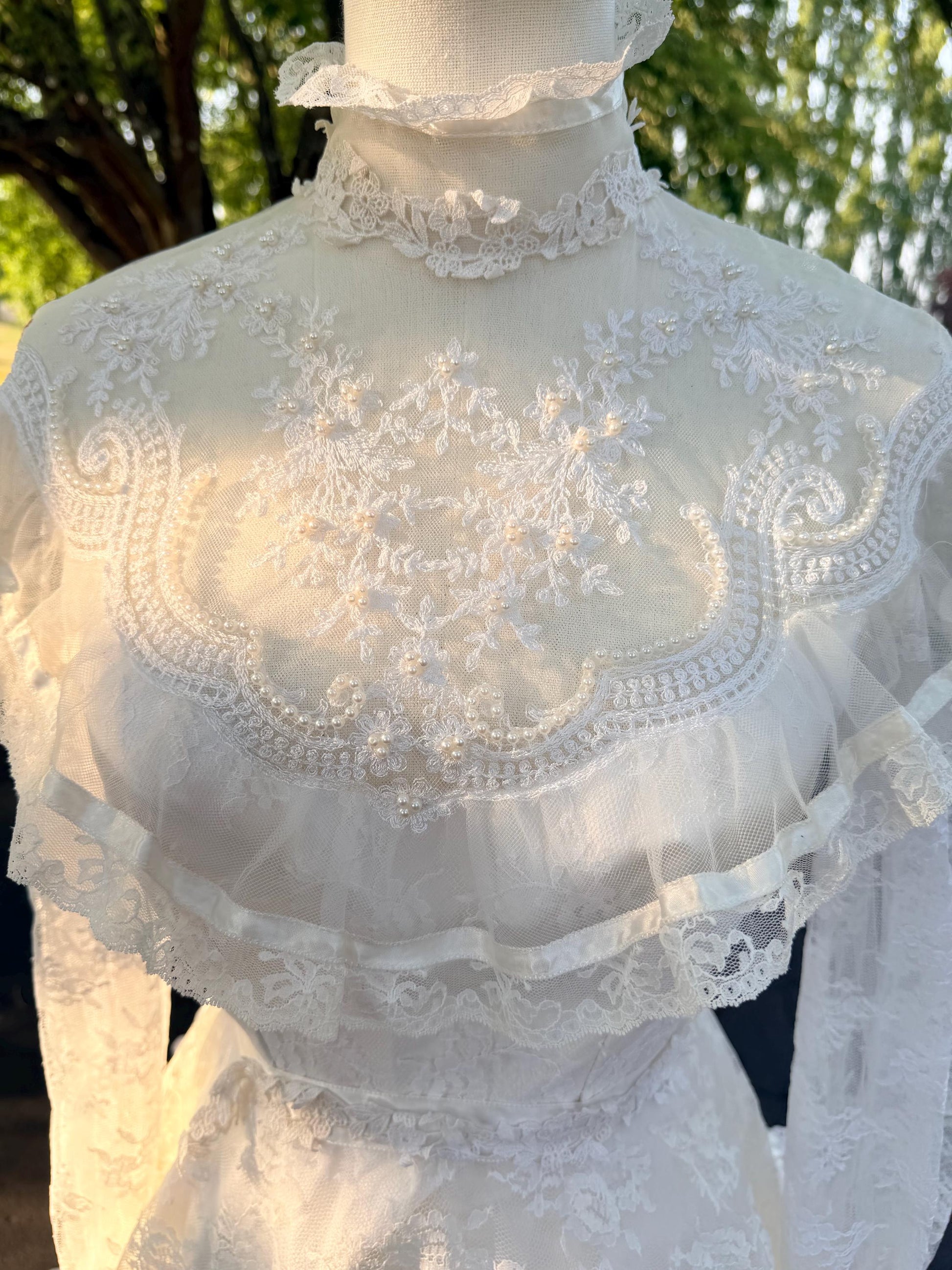 Victorian Edwardian Bridal Gown | High Neck Long Sleeve Wedding Dress | Tiered Lace Prairie Bride Vintage Lace Wedding Dress