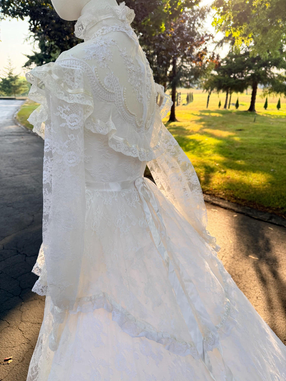 Victorian Edwardian Bridal Gown | High Neck Long Sleeve Wedding Dress | Tiered Lace Prairie Bride Vintage Lace Wedding Dress
