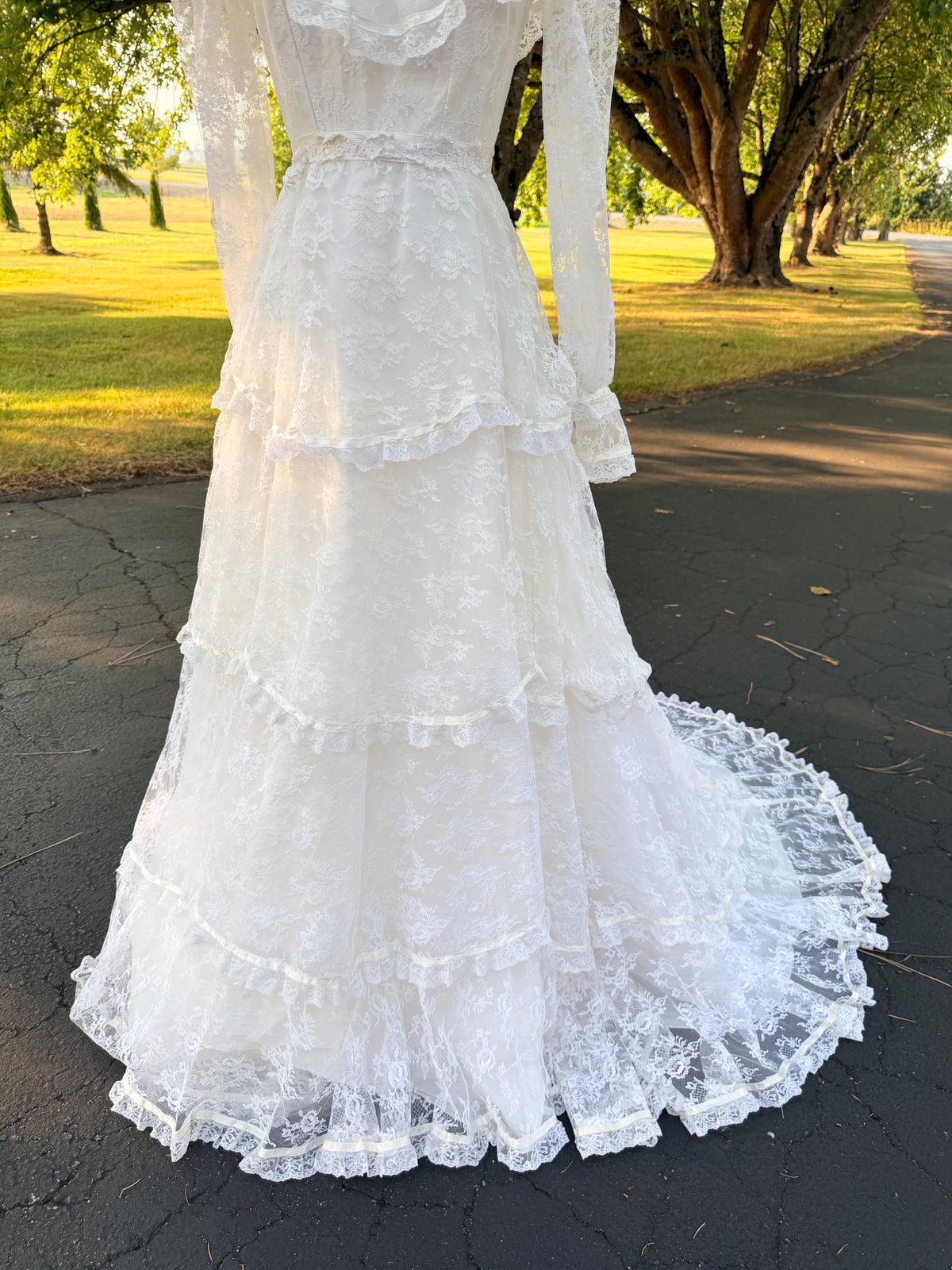 Victorian Edwardian Bridal Gown | High Neck Long Sleeve Wedding Dress | Tiered Lace Prairie Bride Vintage Lace Wedding Dress