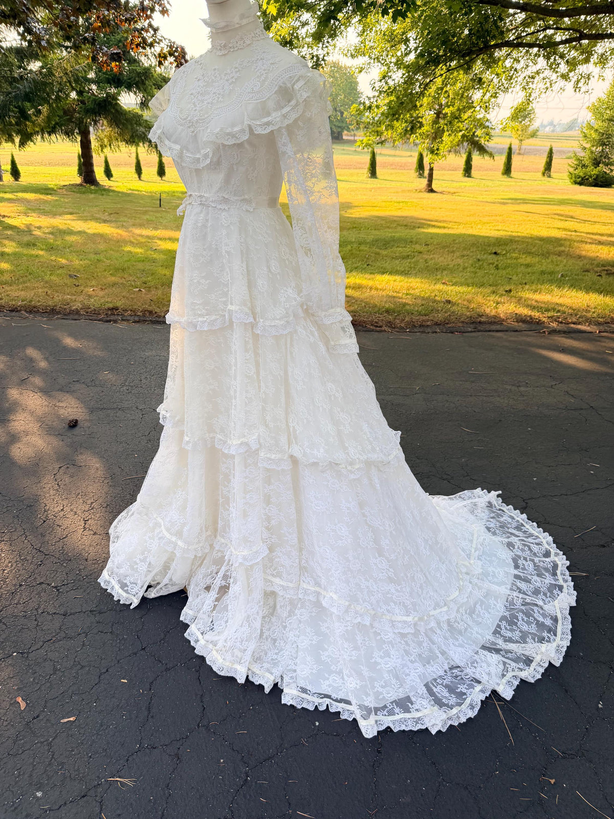 Victorian Edwardian Bridal Gown | High Neck Long Sleeve Wedding Dress | Tiered Lace Prairie Bride Vintage Lace Wedding Dress