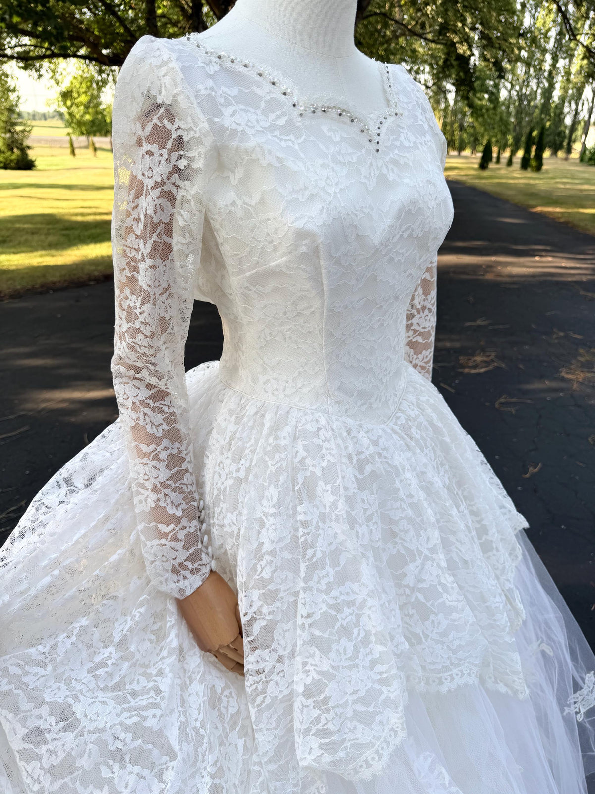 All Lace Wedding Dress with Layered Full Skirt