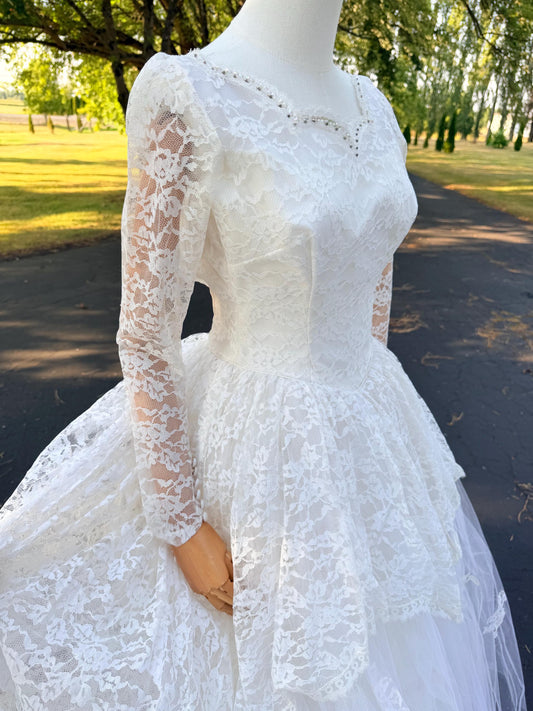 All Lace Wedding Dress with Layered Full Skirt