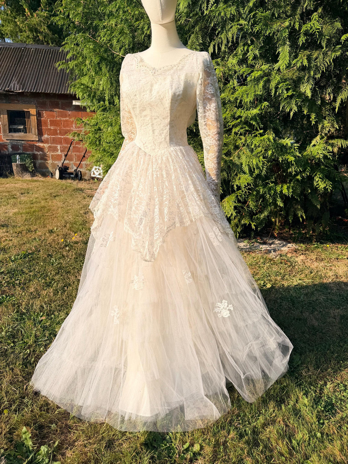 All Lace Wedding Dress with Layered Full Skirt