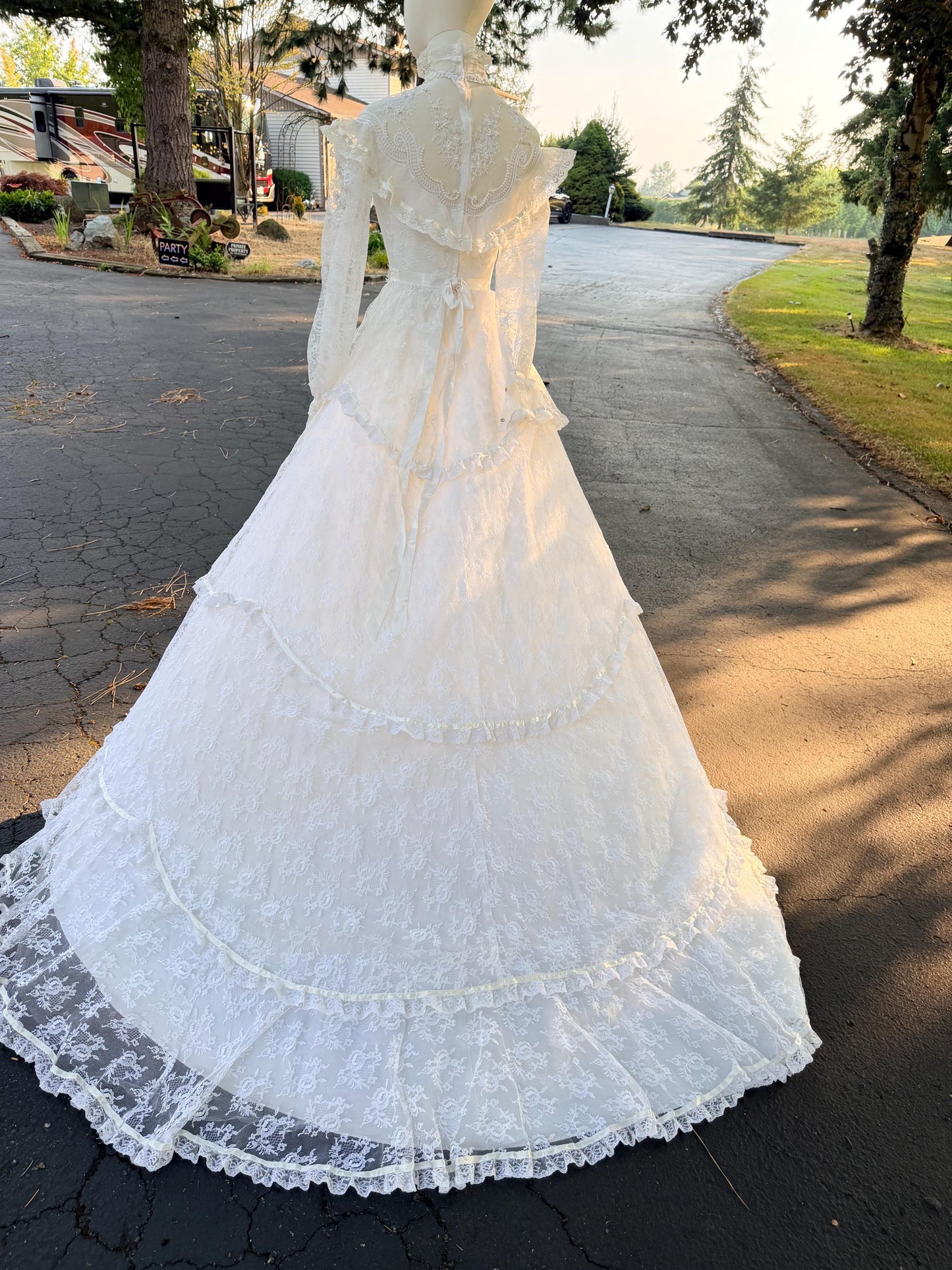Victorian Edwardian Bridal Gown | High Neck Long Sleeve Wedding Dress | Tiered Lace Prairie Bride Vintage Lace Wedding Dress