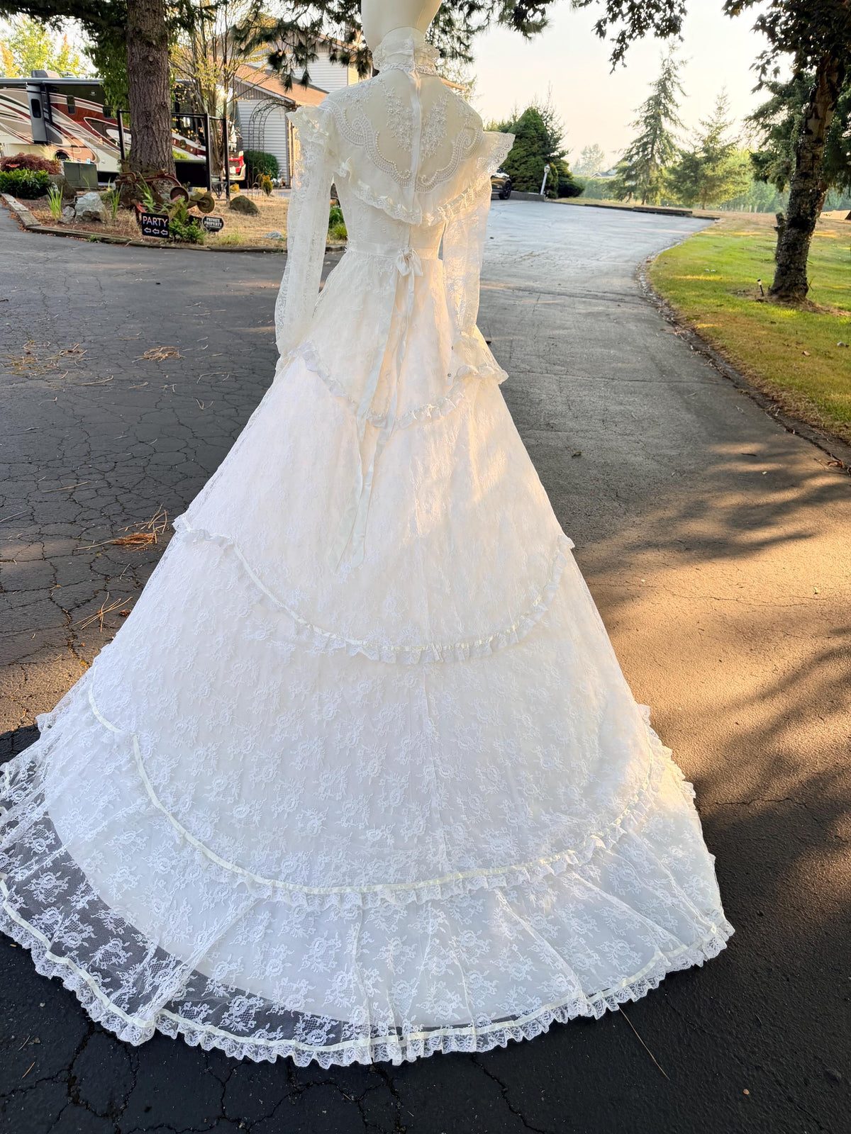 Victorian Edwardian Bridal Gown | High Neck Long Sleeve Wedding Dress | Tiered Lace Prairie Bride Vintage Lace Wedding Dress