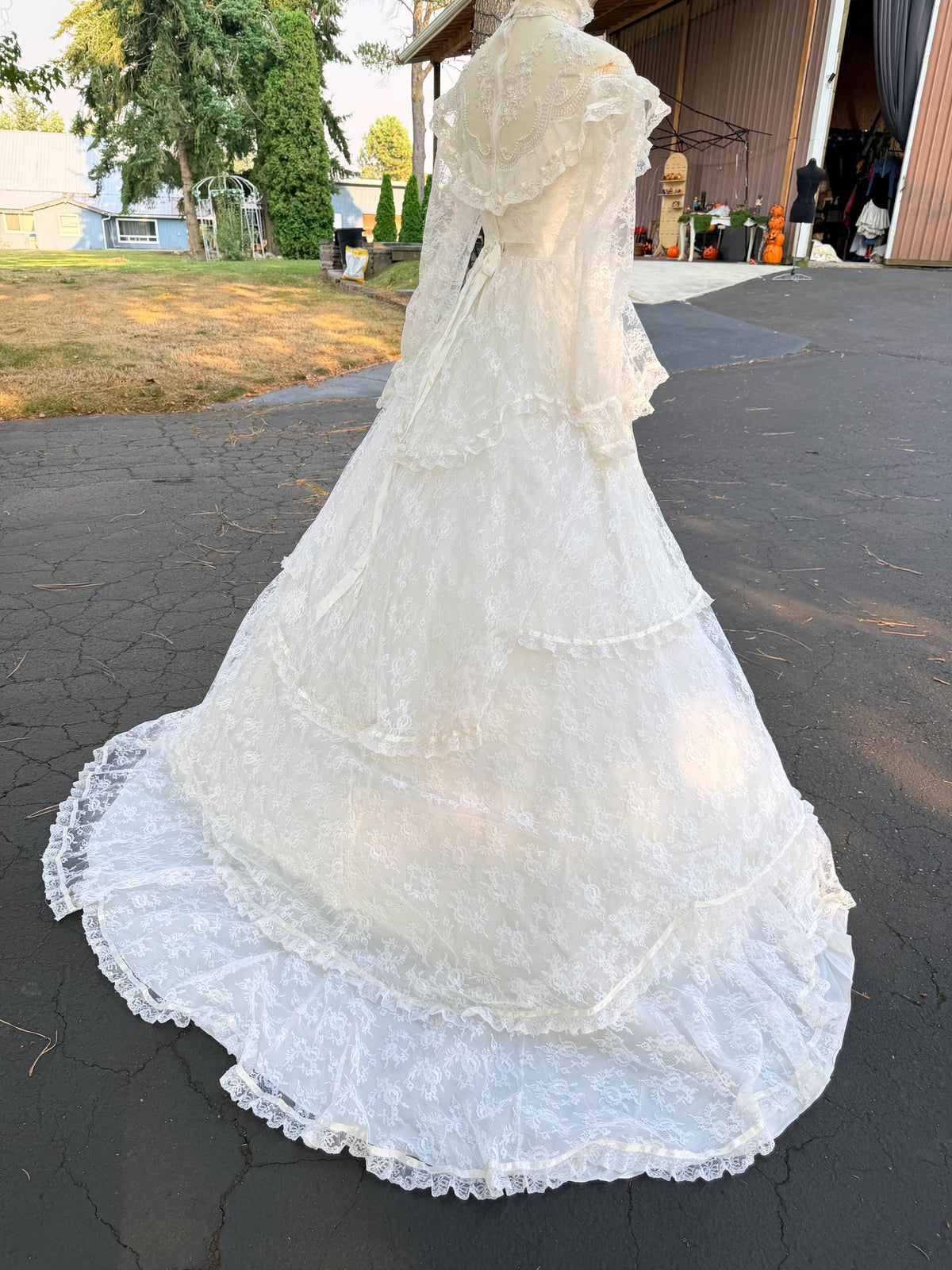 Victorian Edwardian Bridal Gown | High Neck Long Sleeve Wedding Dress | Tiered Lace Prairie Bride Vintage Lace Wedding Dress