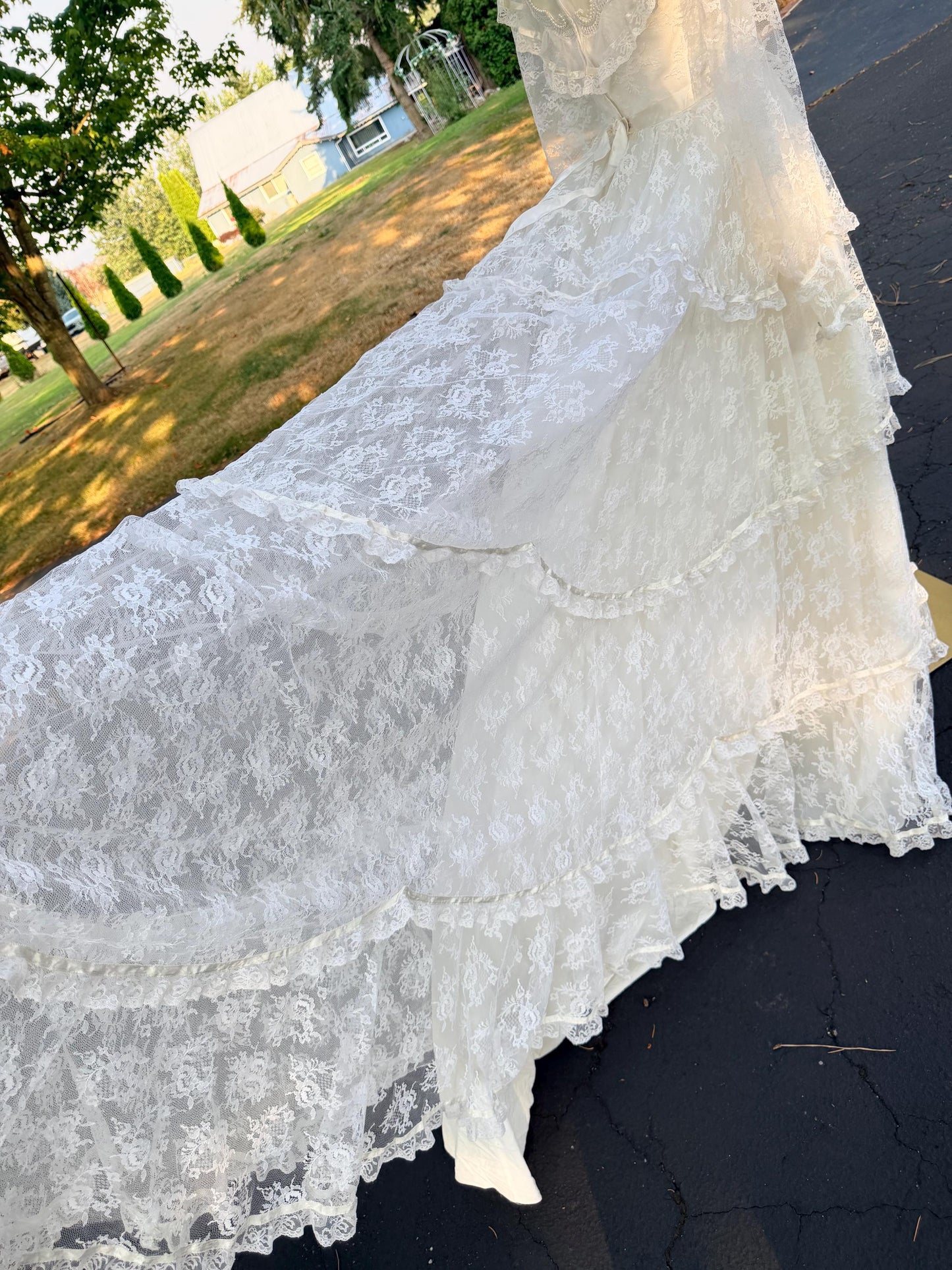 Victorian Edwardian Bridal Gown | High Neck Long Sleeve Wedding Dress | Tiered Lace Prairie Bride Vintage Lace Wedding Dress