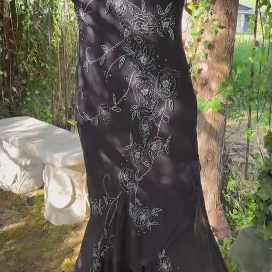 Bellessa Black Silk Hand Beaded Dress