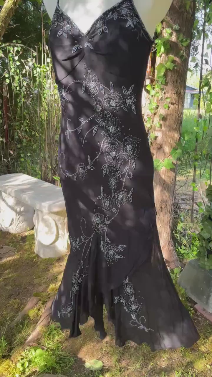 Bellessa Black Silk Hand Beaded Dress