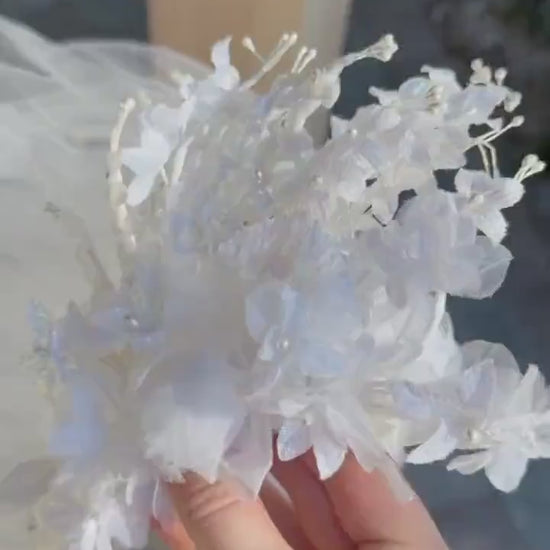 Glittered Flower Crown & Veil With Pearled Layered Veil