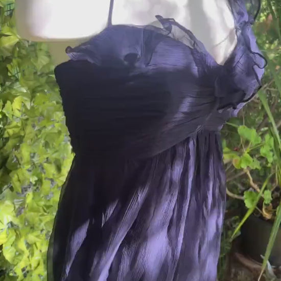 Silk Midnight Navy Ruffle Halter Dress • Sheer Layered Silk Mini Dress •