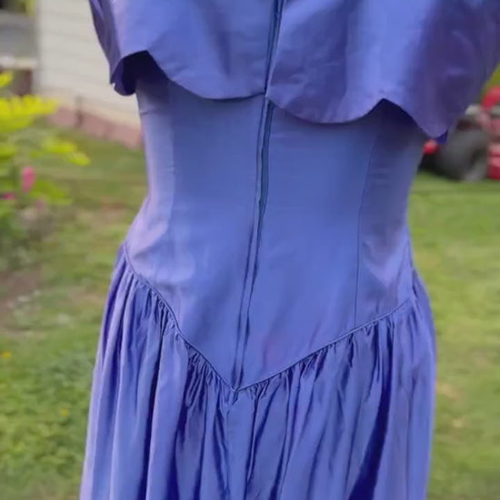 Vintage 1980s Periwinkle Blue Off Shoulder Prom Dress | Plus Size Formal Princess Dress | Basque Waist
