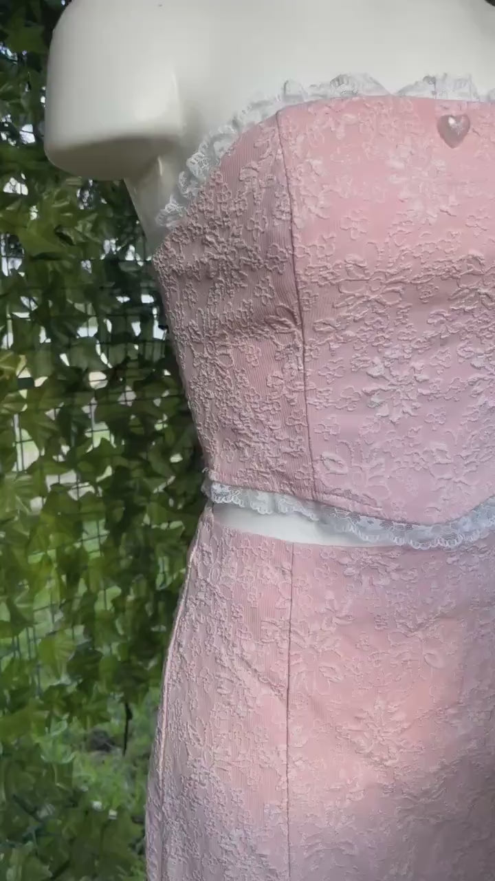 Sweetheart Lace Two-Piece Set – Pastel Pink Cottagecore Outfit